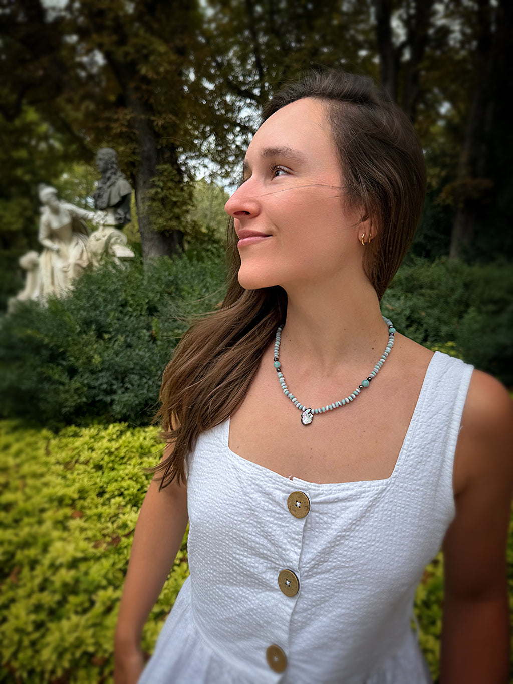 Amazonite, Cat’s Eye, Black Pearl & Baroque Necklace