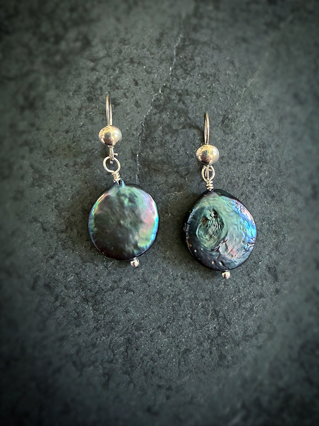 Black Coin Pearl Earrings