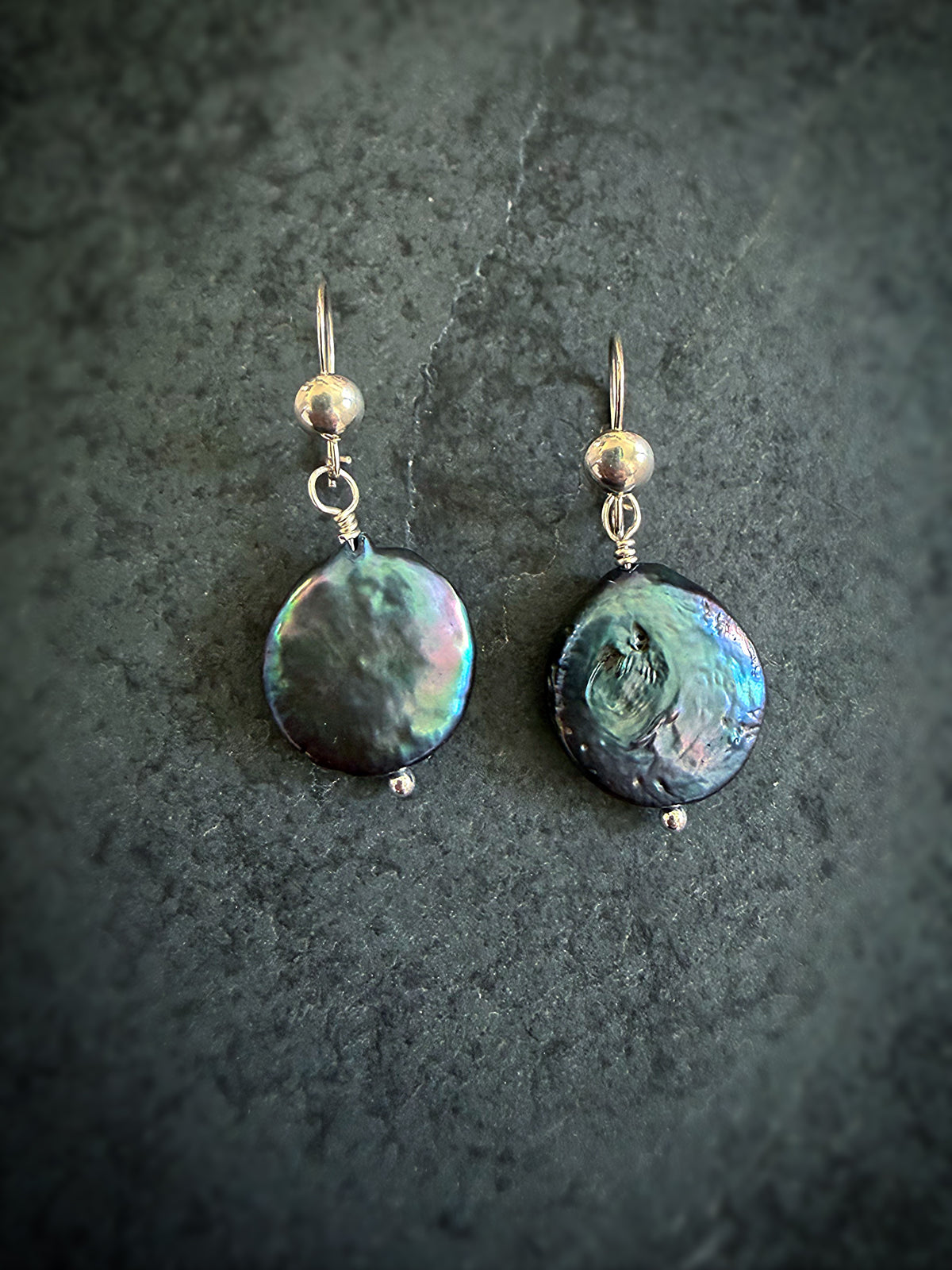 Black Coin Pearl Earrings