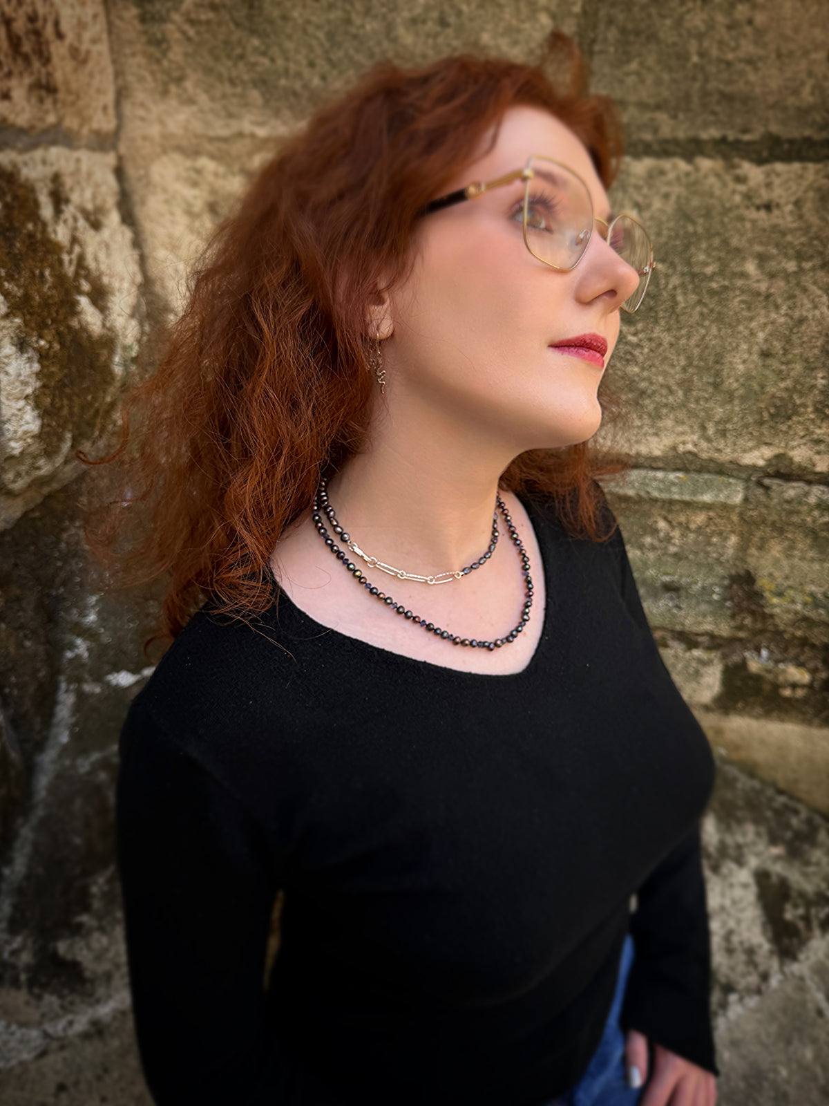 Black Pearl, Hematite & Iolite Silver Necklace