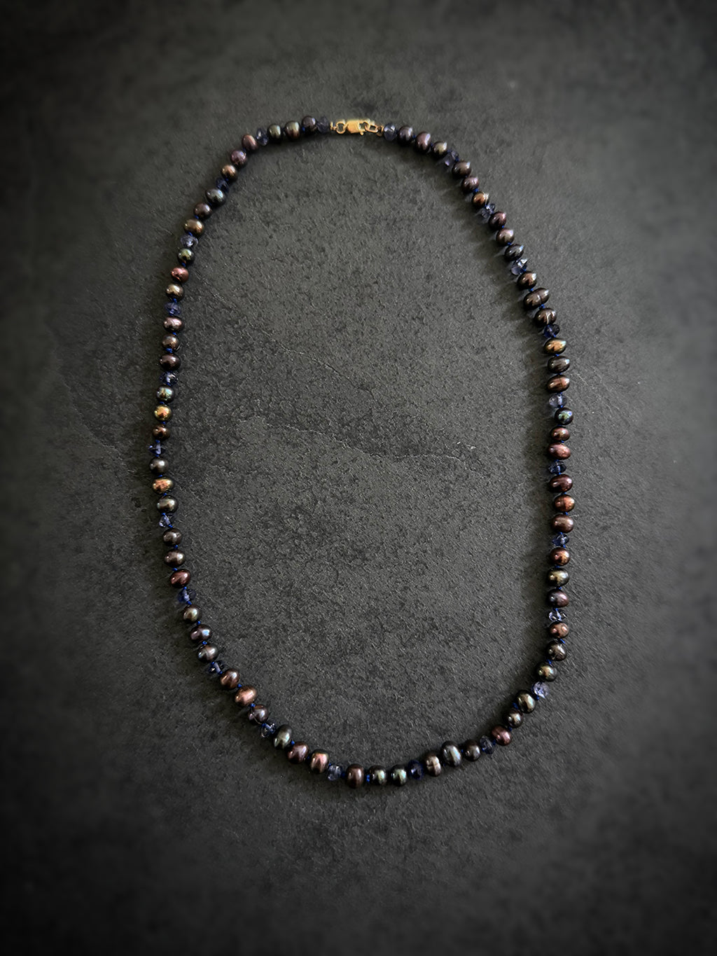 Black Pearl & Iolite 14K Yellow Gold Necklace