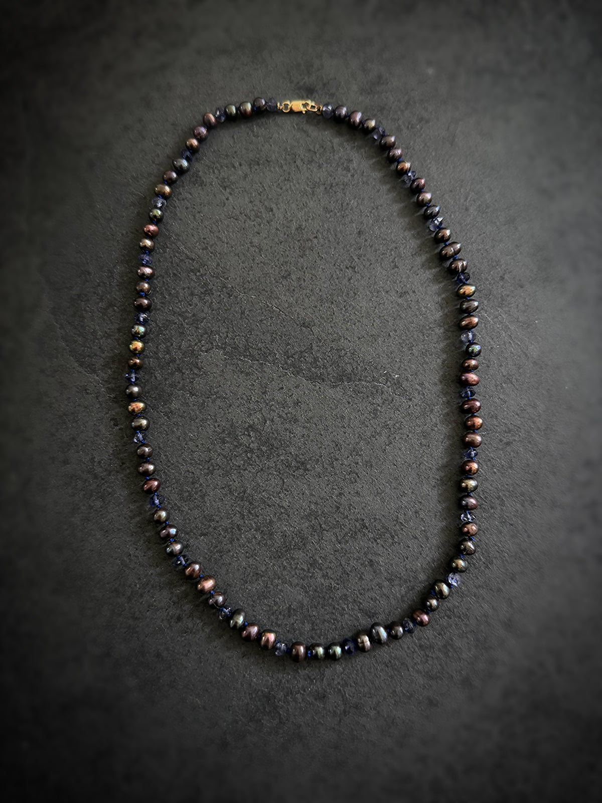 Black Pearl & Iolite 14K Yellow Gold Necklace