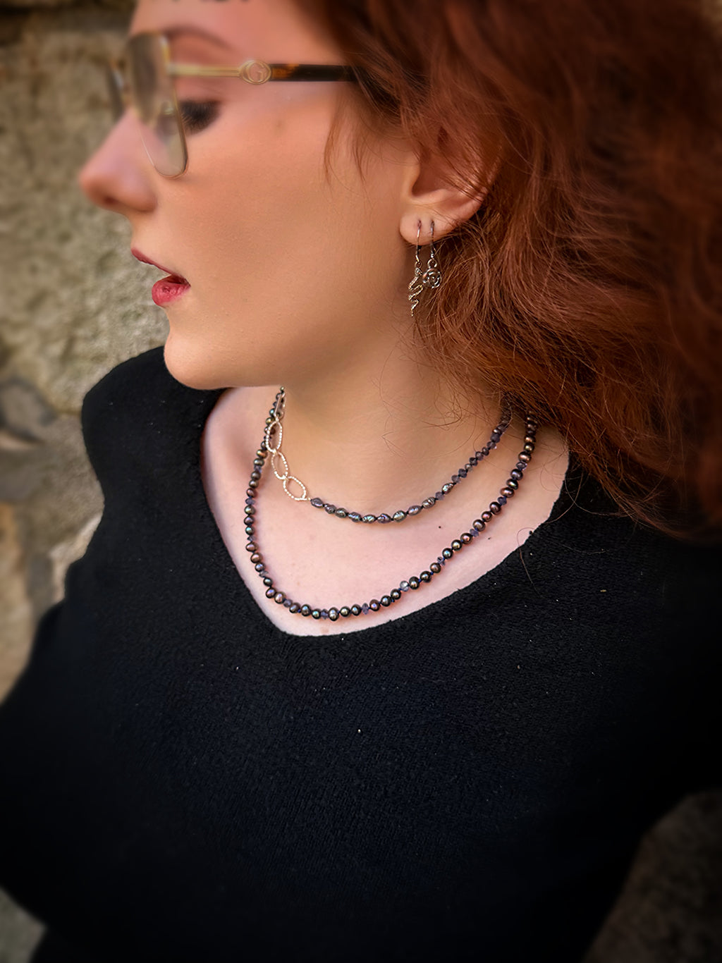 Black Pearl & Iolite 14K Yellow Gold Necklace