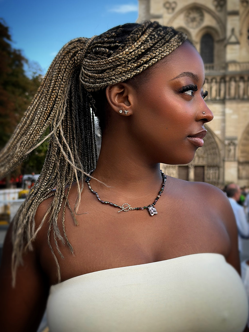 Black Pearl, Baroque Pearl & Tourmaline Asymmetrical Necklace