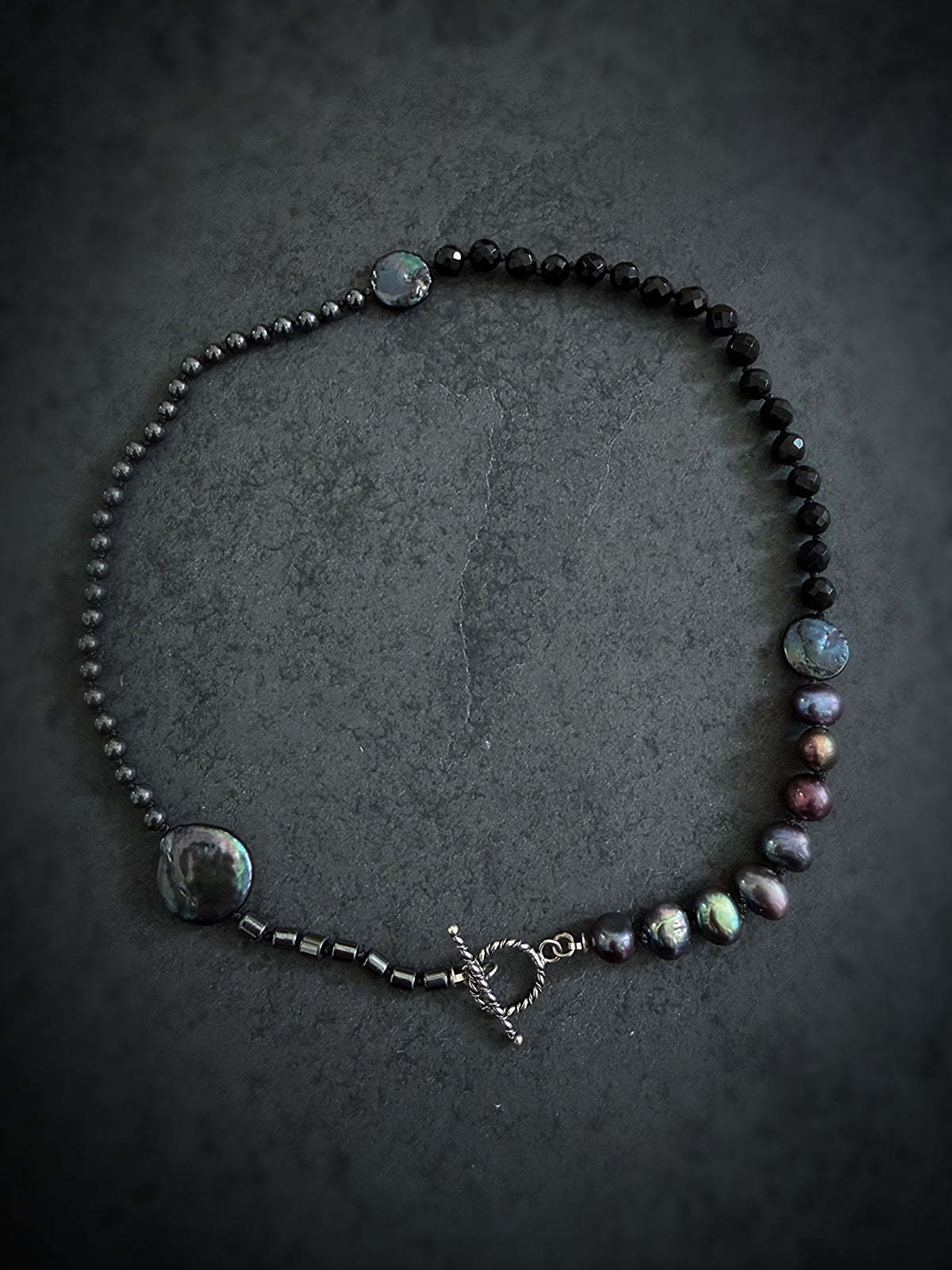 Black Pearl, Hematite & Onyx Necklace