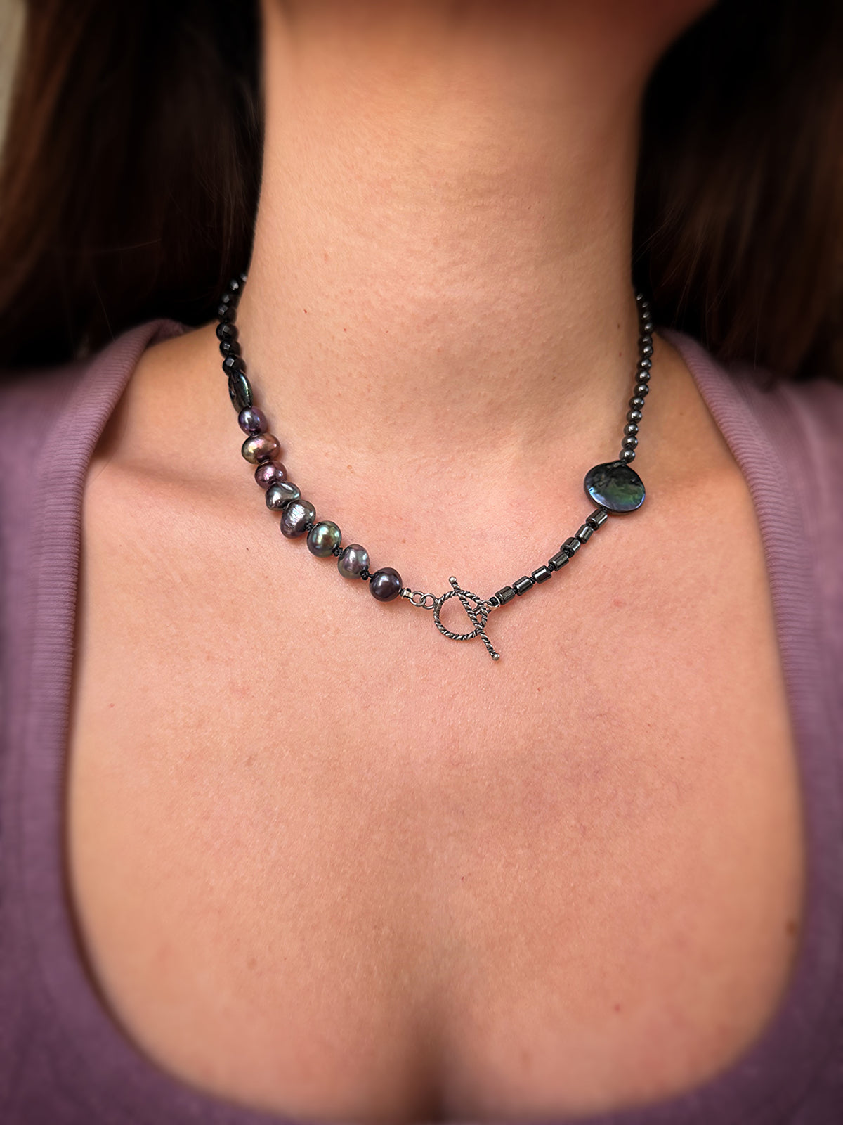 Black Pearl, Hematite & Onyx Necklace