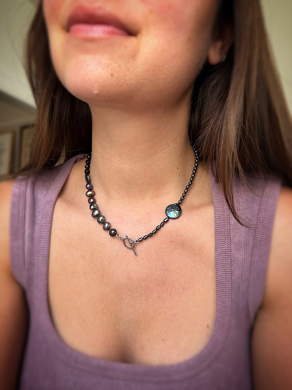 Black Pearl, Hematite & Onyx Necklace