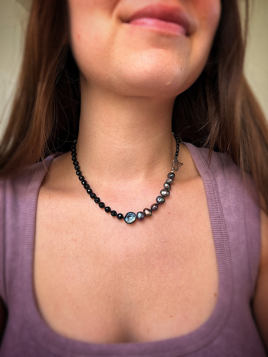Black Pearl, Hematite & Onyx Necklace