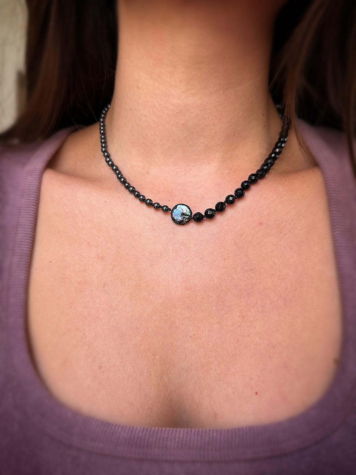 Black Pearl, Hematite & Onyx Necklace
