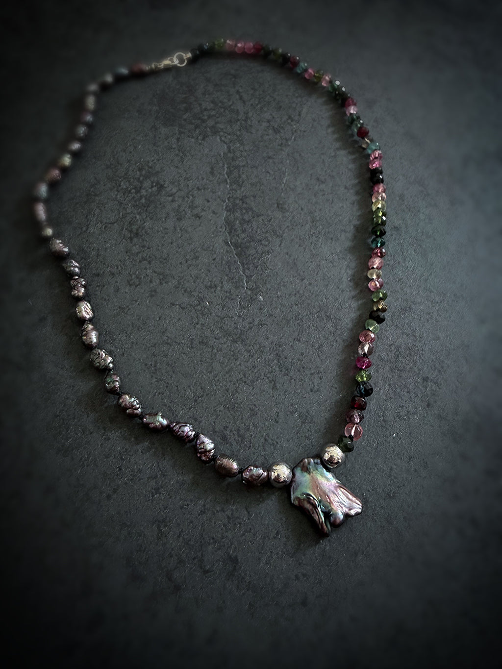 Black Pearl, Baroque & Tourmaline Necklace