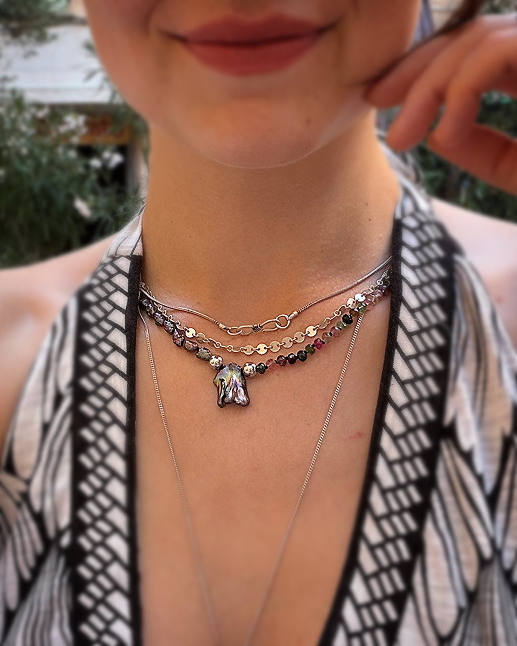 Black Pearl, Baroque & Tourmaline Necklace
