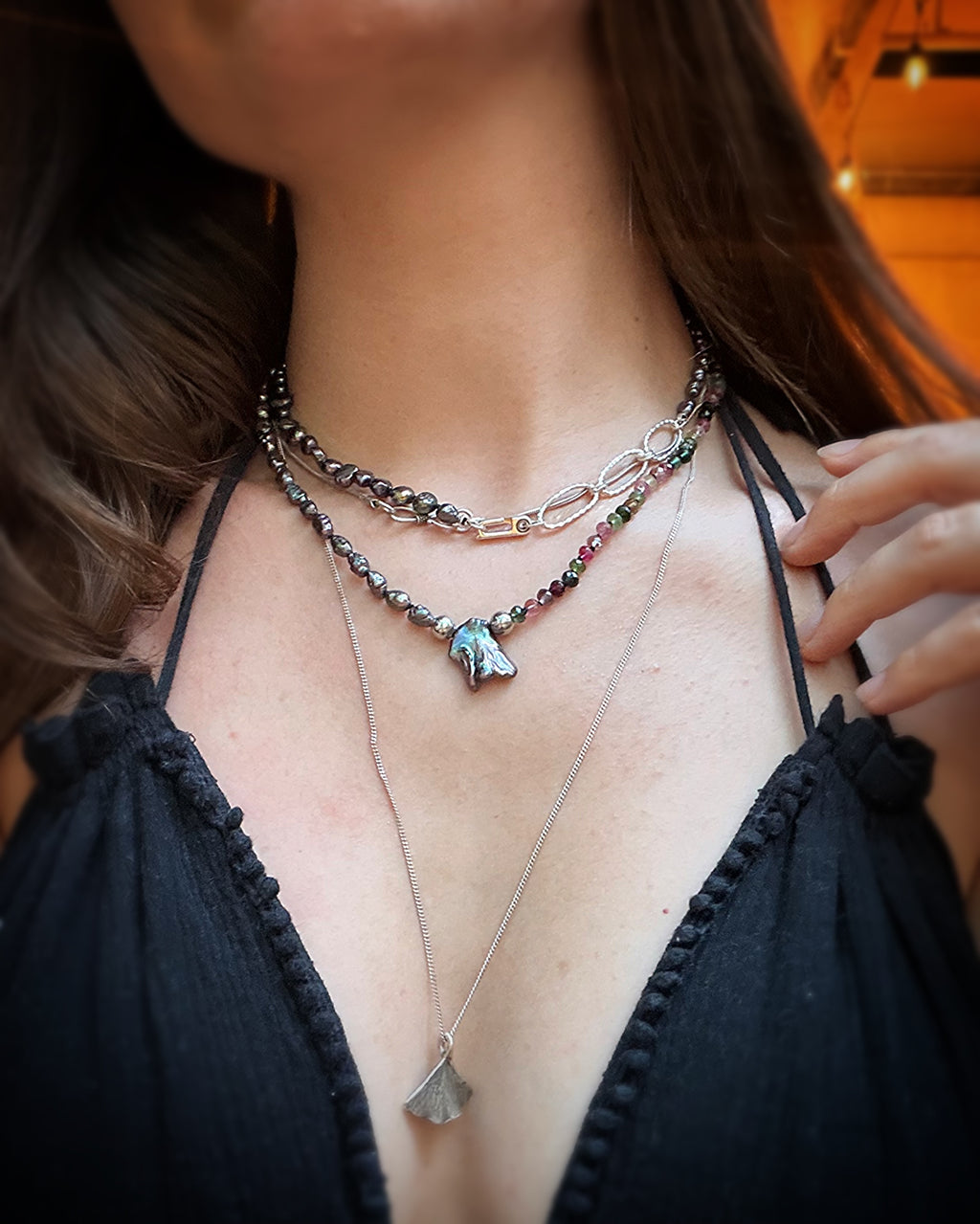 Black Pearl, Baroque & Tourmaline Necklace