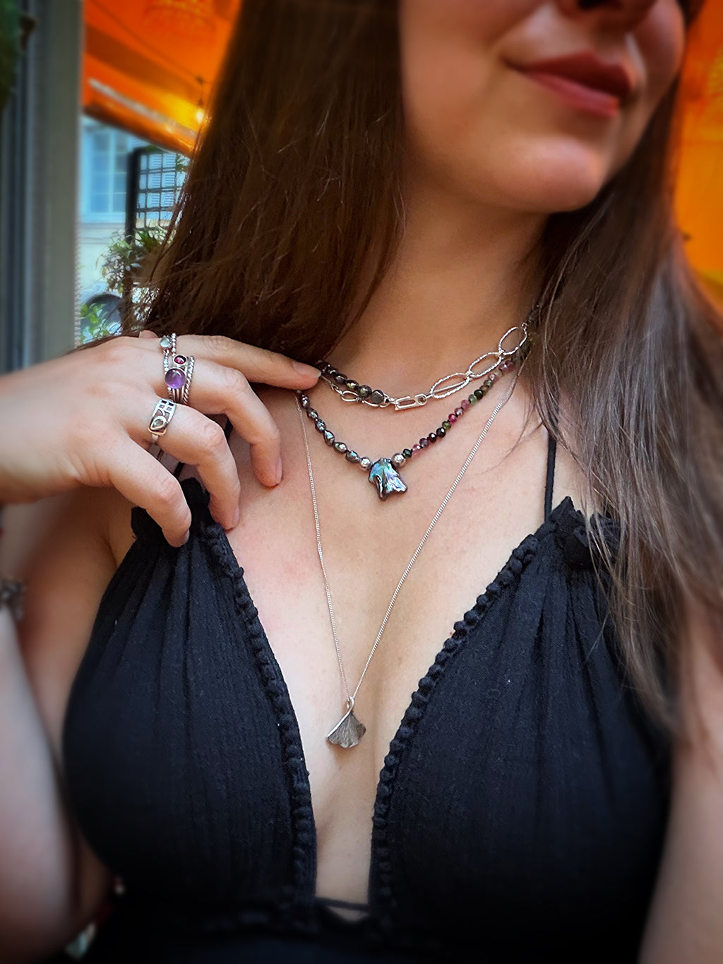 Black Pearl, Baroque & Tourmaline Necklace