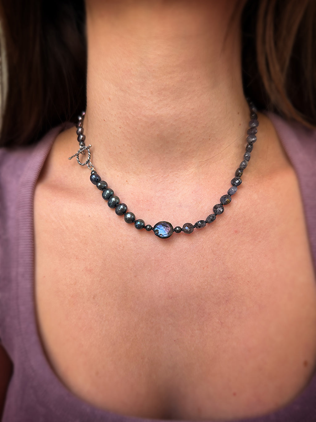 Black Pearl & Kyanite Necklace