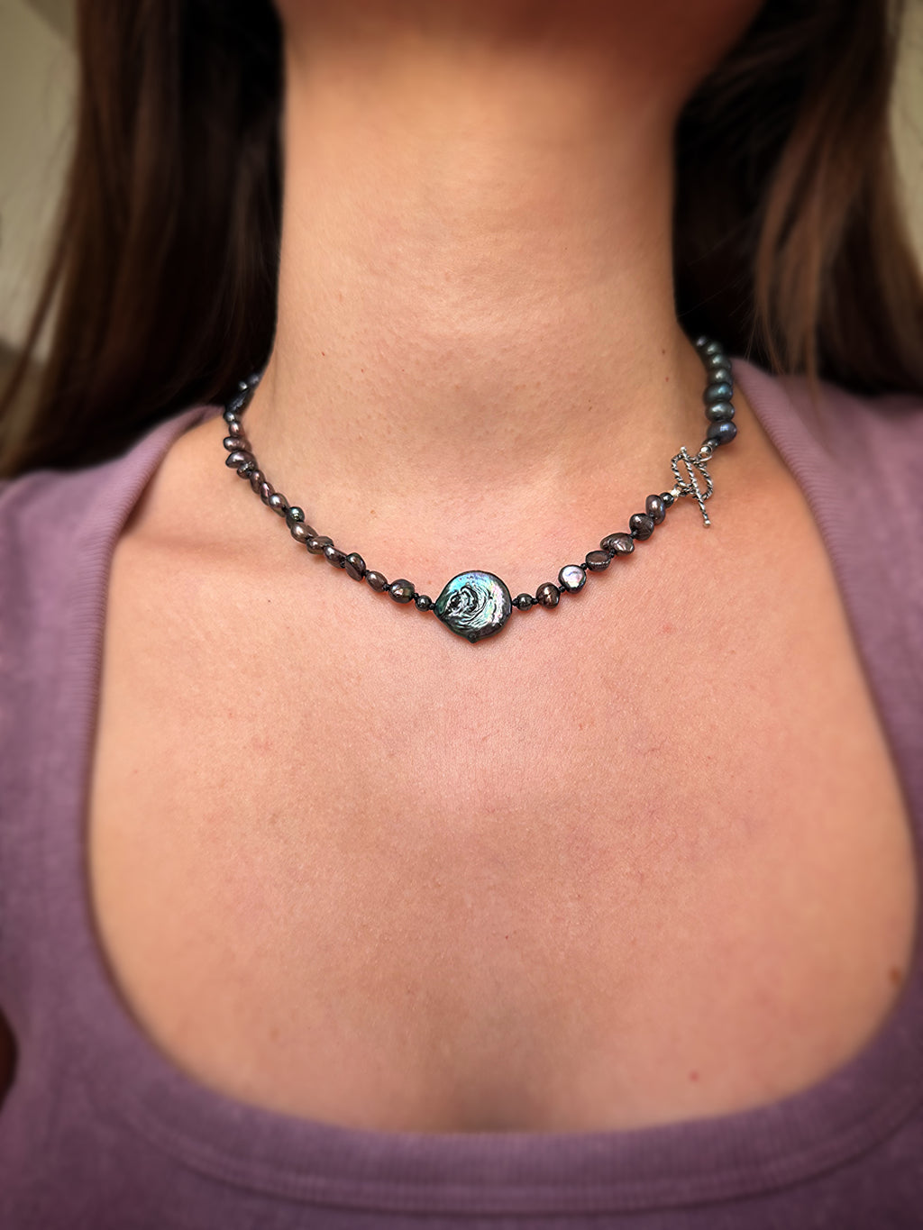 Black Pearl & Kyanite Necklace
