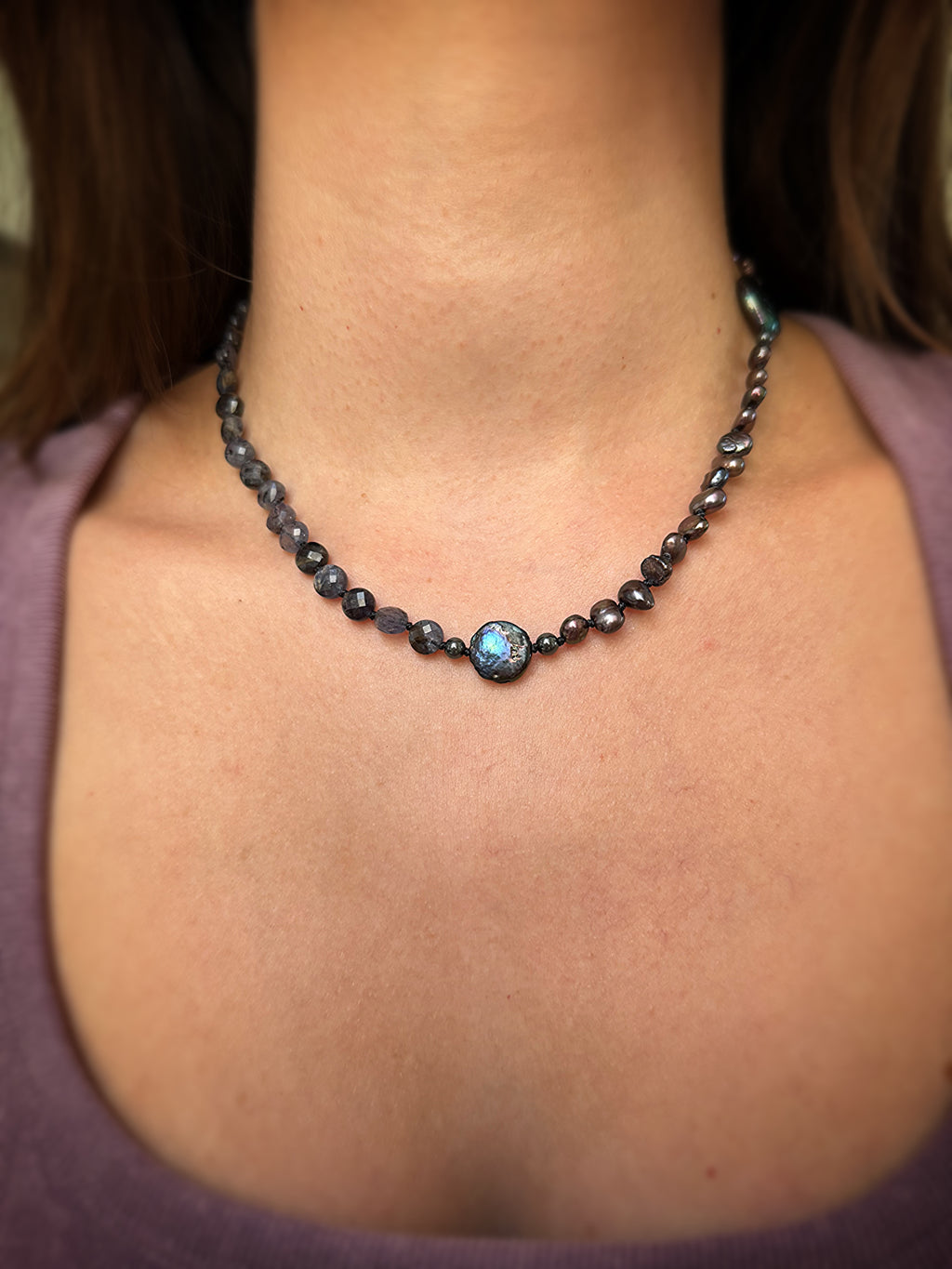 Black Pearl & Kyanite Necklace