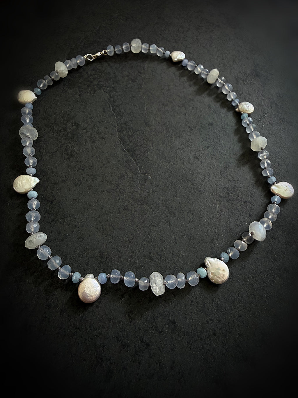 Chalcedony, Moonstone & Baroque Pearl Necklace