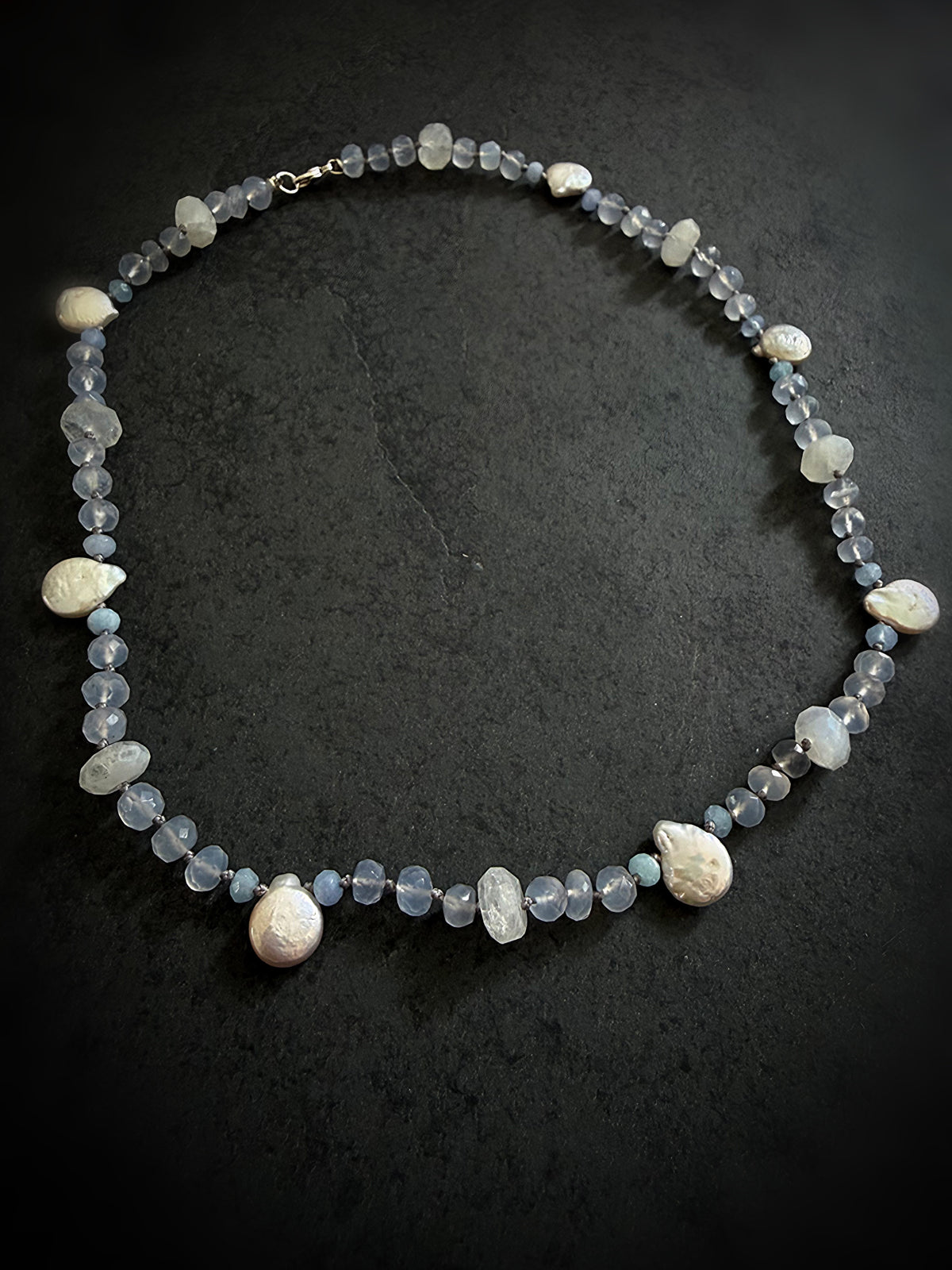 Chalcedony, Moonstone & Baroque Pearl Necklace