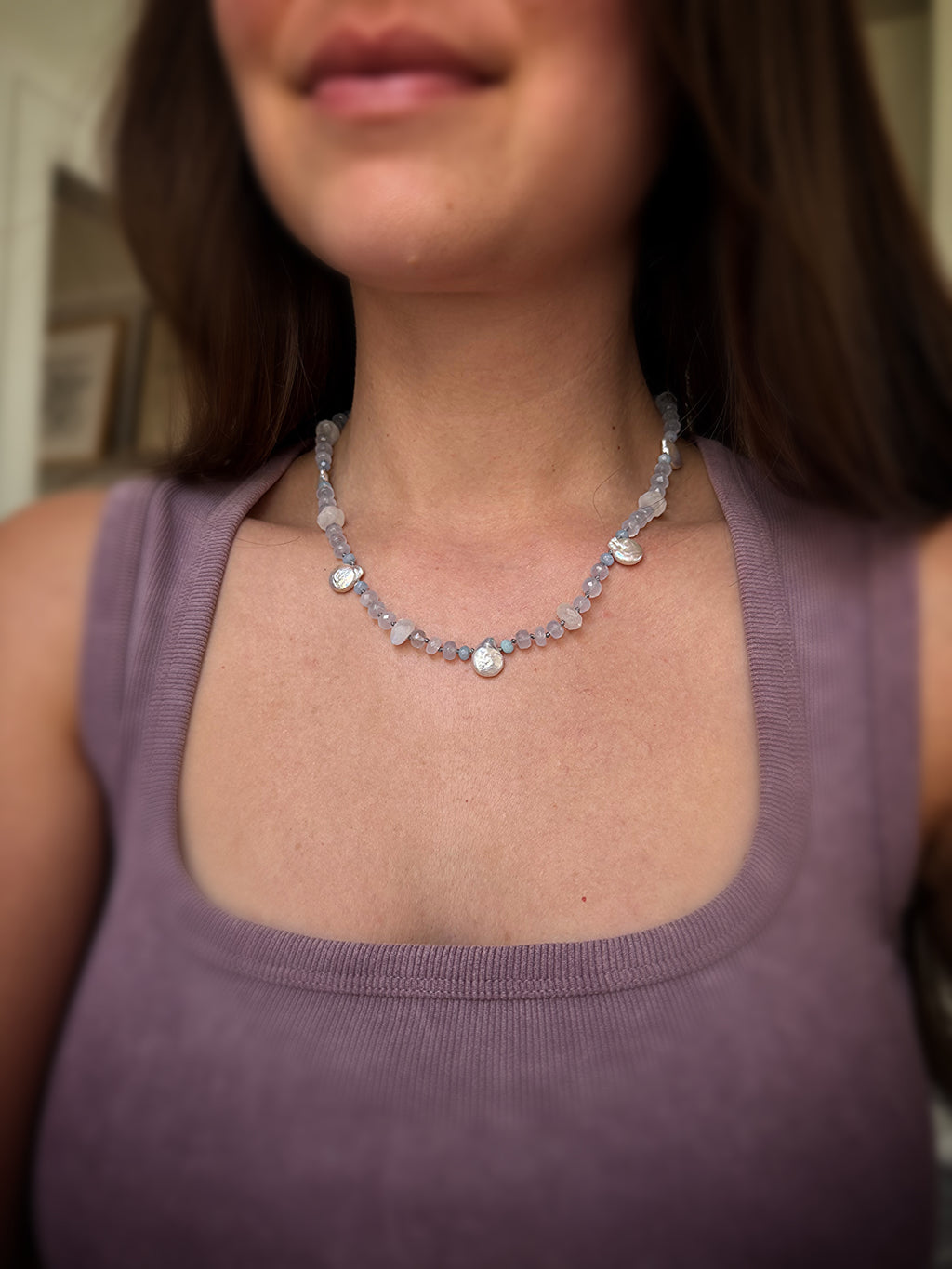 Chalcedony, Moonstone & Baroque Pearl Necklace