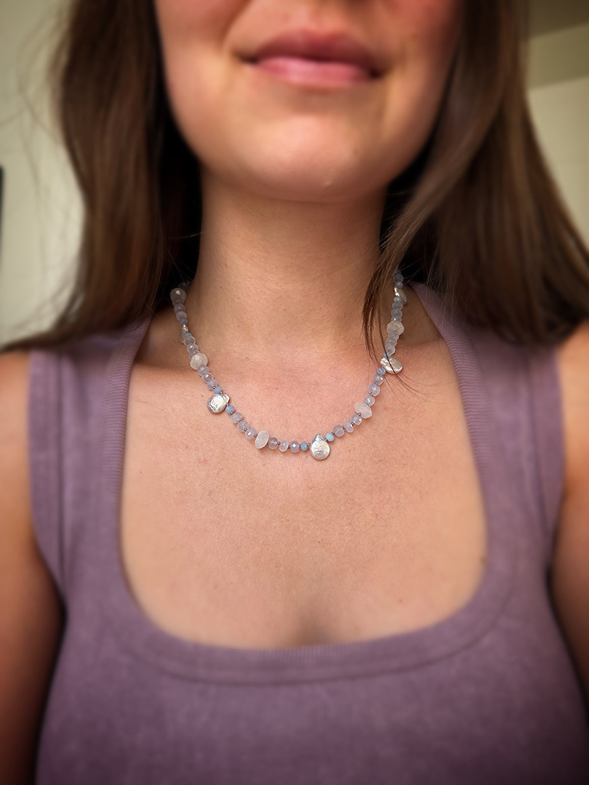 Chalcedony, Moonstone & Baroque Pearl Necklace