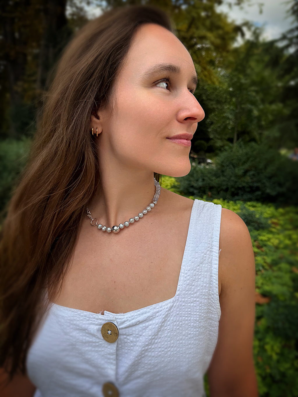 Grey Pearl & Chalcedony Silver Necklace