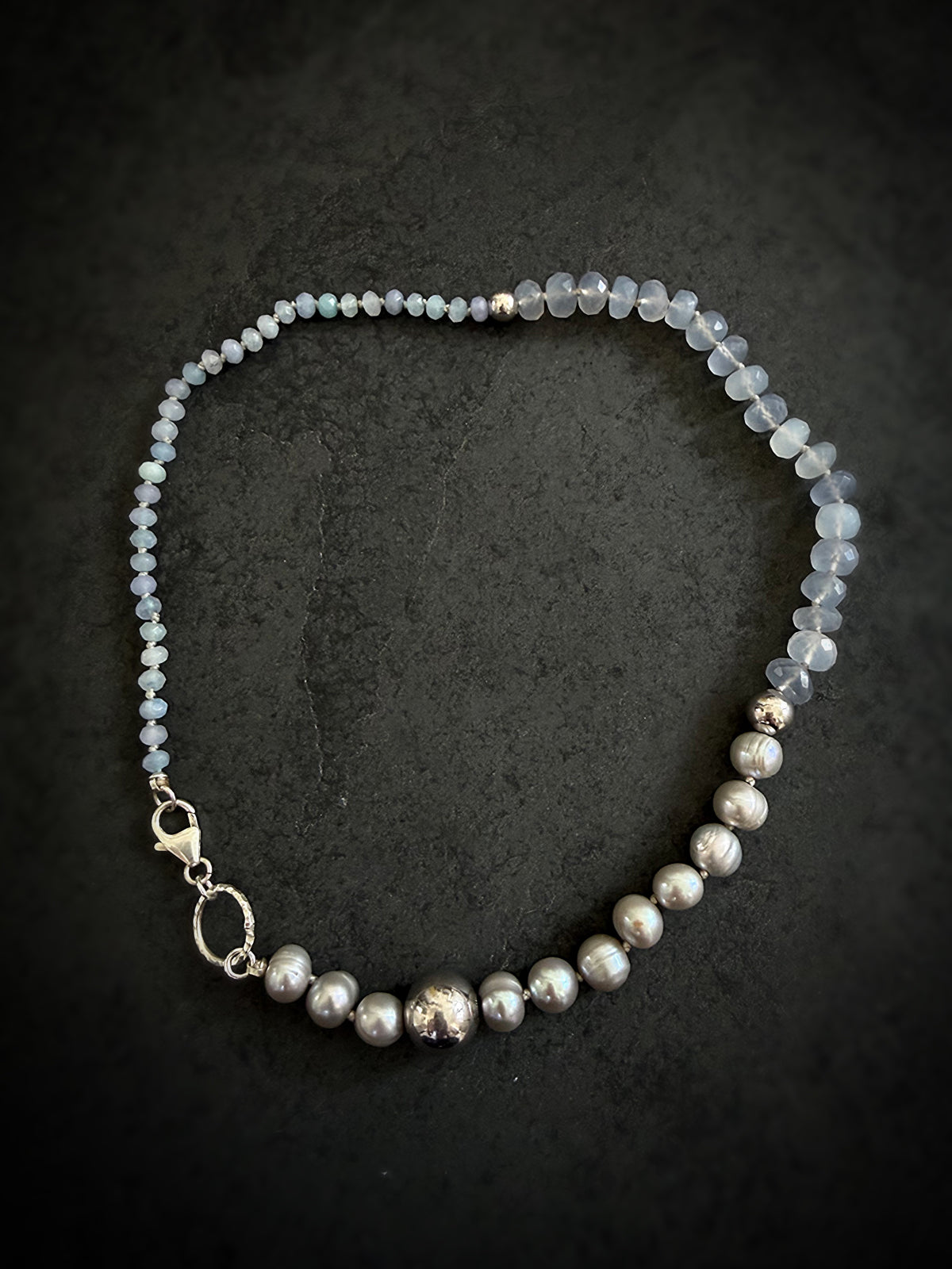 Grey Pearl & Chalcedony Silver Necklace