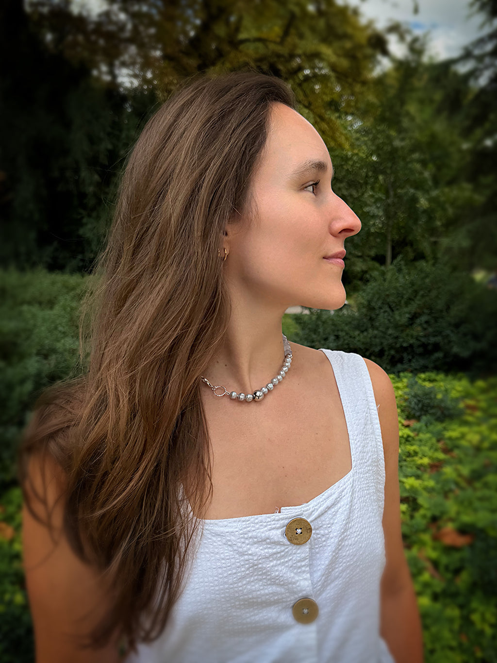 Grey Pearl & Chalcedony Silver Necklace