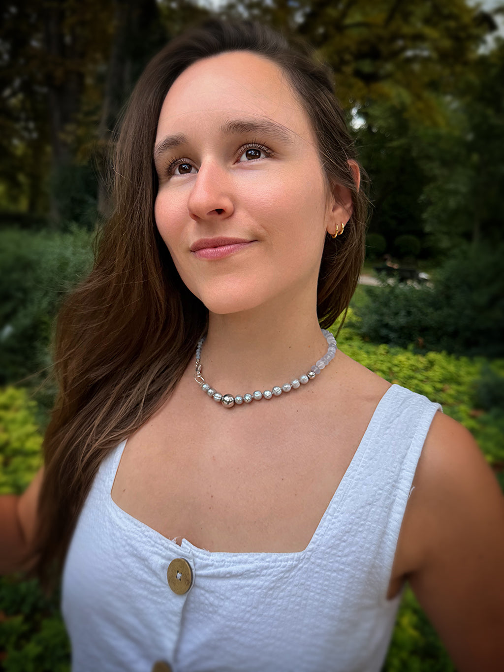 Grey Pearl & Chalcedony Silver Necklace