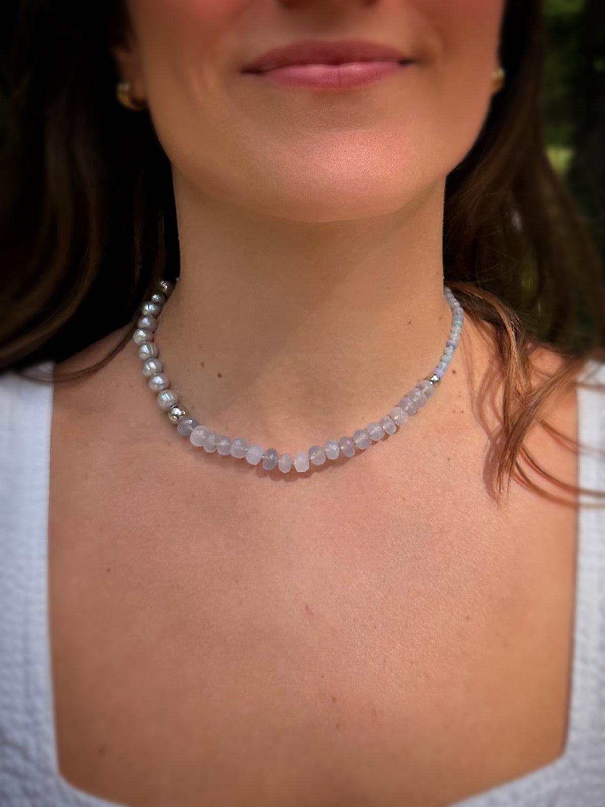 Grey Pearl & Chalcedony Silver Necklace