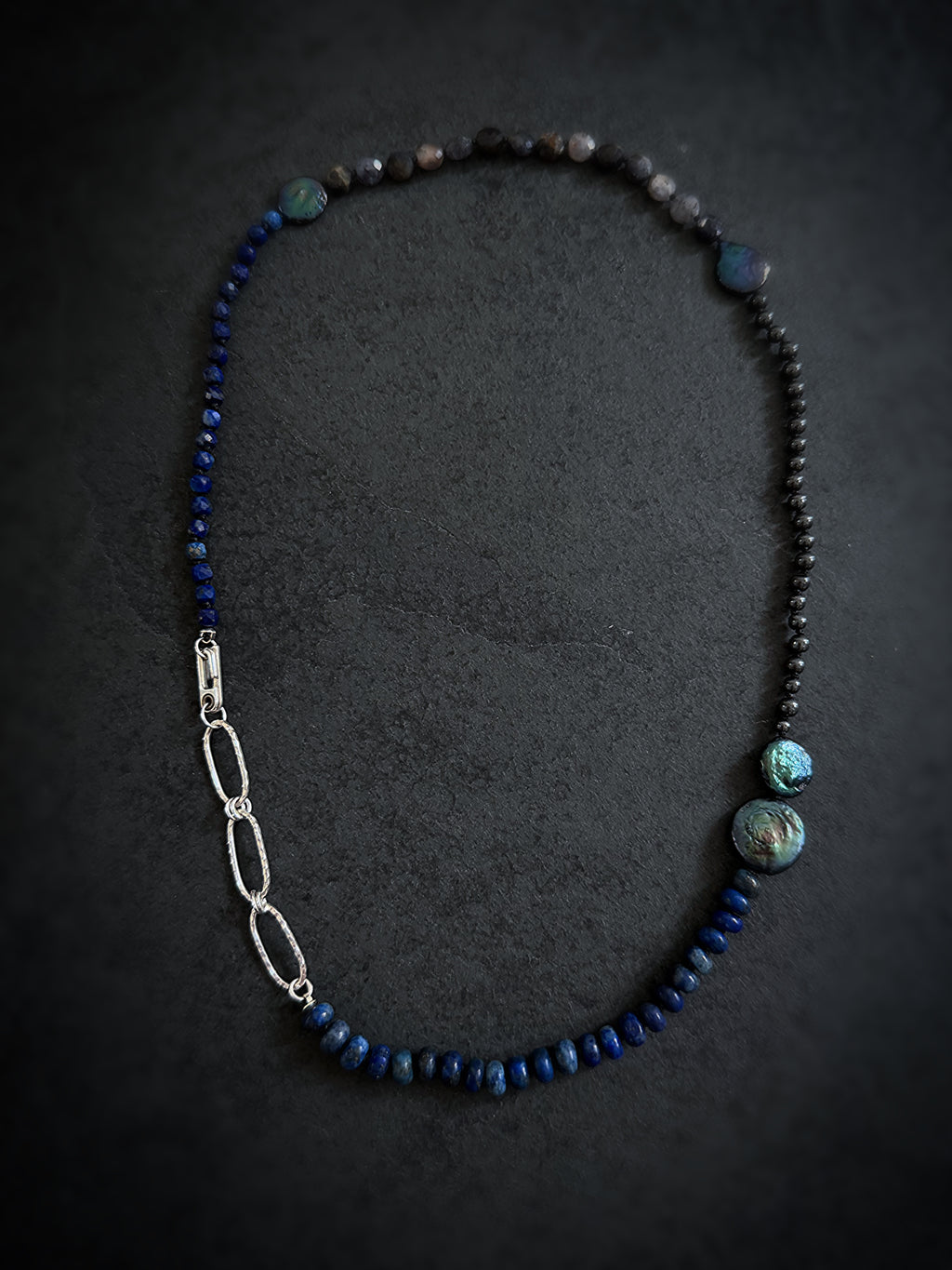 Lapis Lazuli, Hematite & Kyanite Silver Necklace
