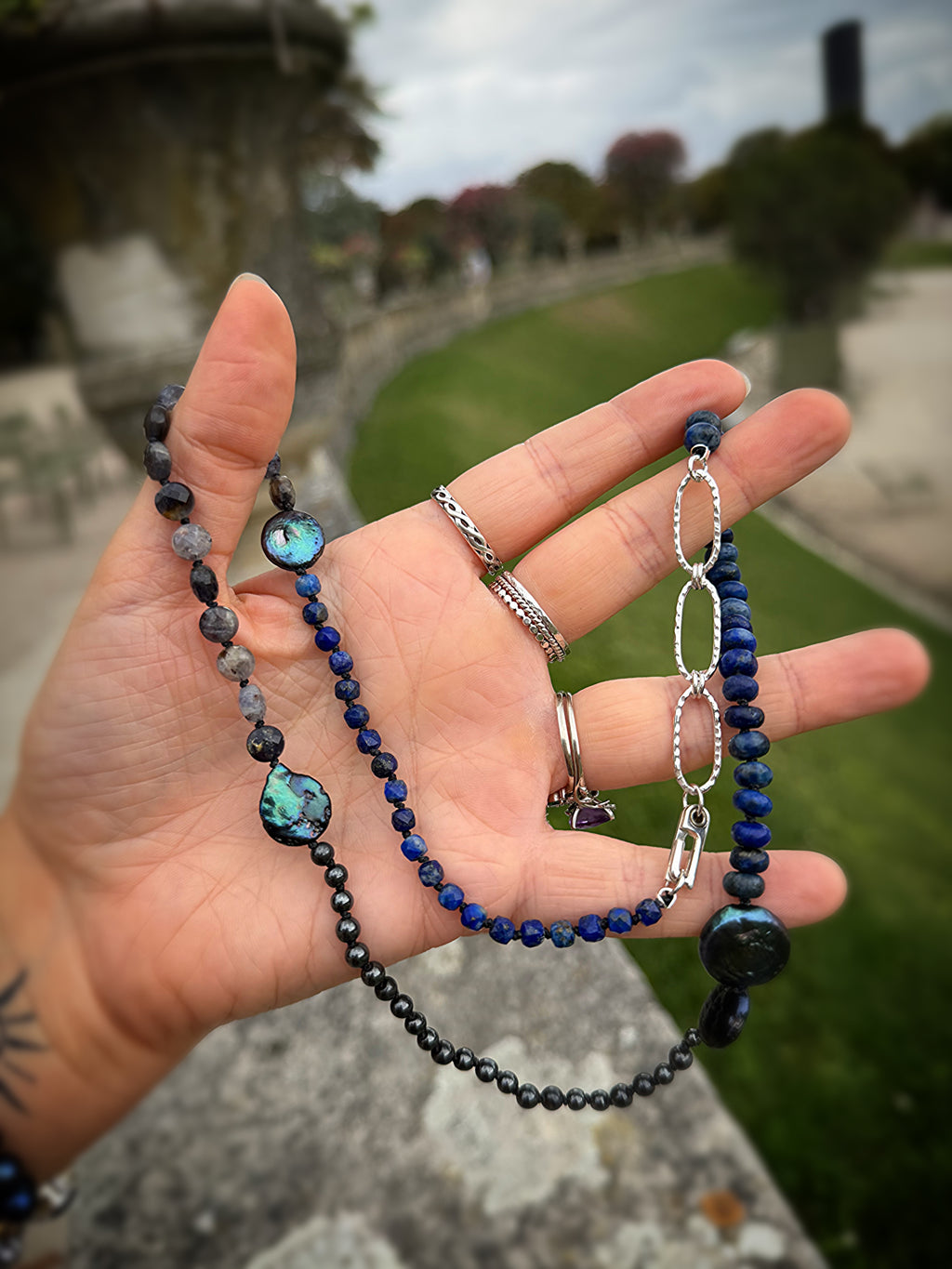 Lapis Lazuli, Hematite & Kyanite Silver Necklace