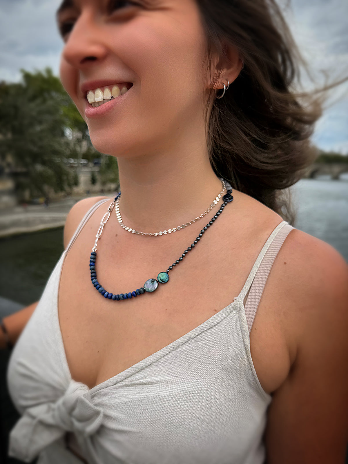 Lapis Lazuli, Hematite & Kyanite Silver Necklace
