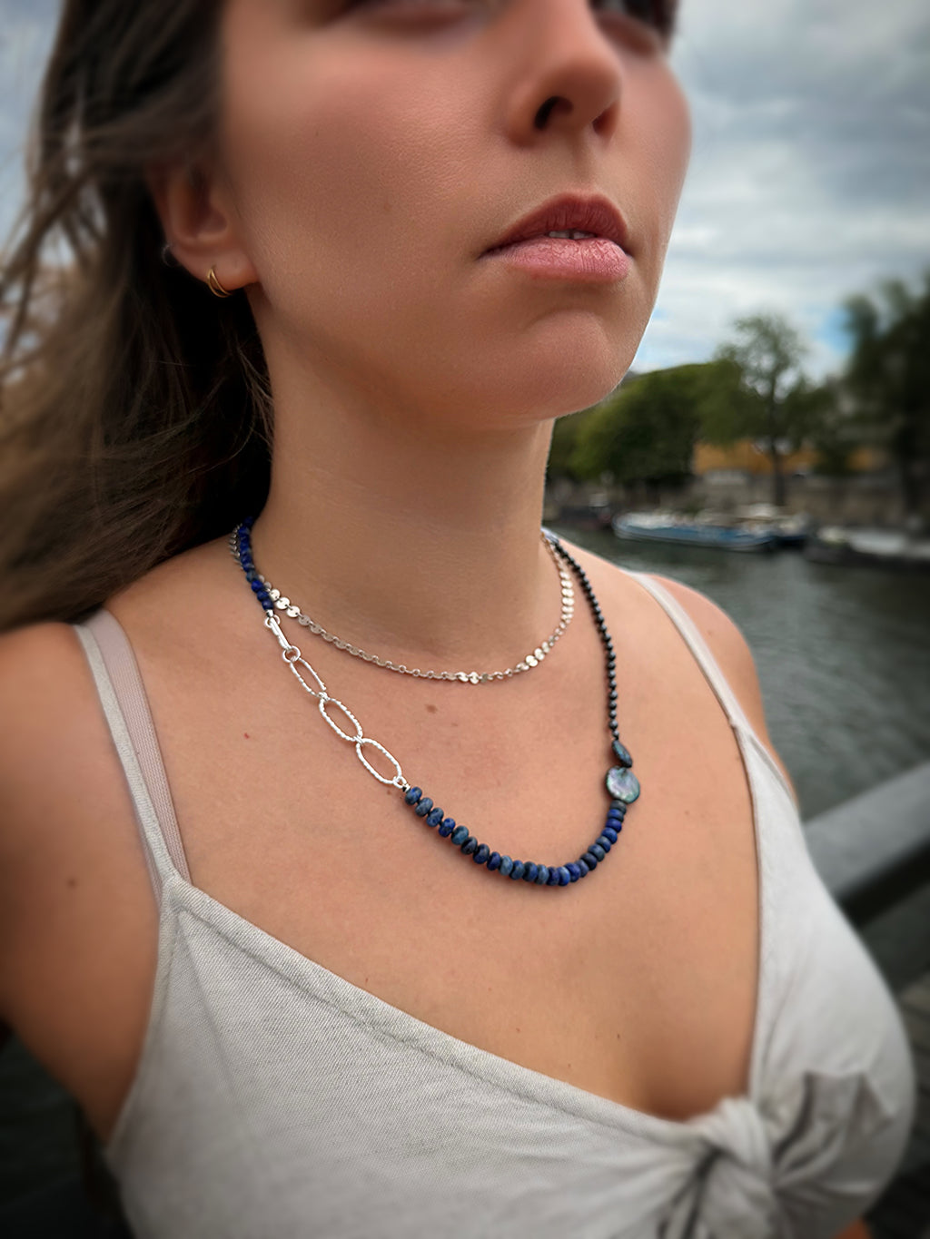 Lapis Lazuli, Hematite & Kyanite Silver Necklace