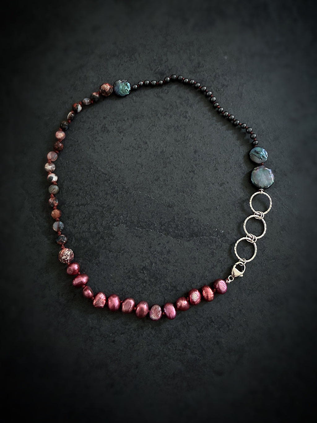 Pink Pearl & Hematite Silver Necklace