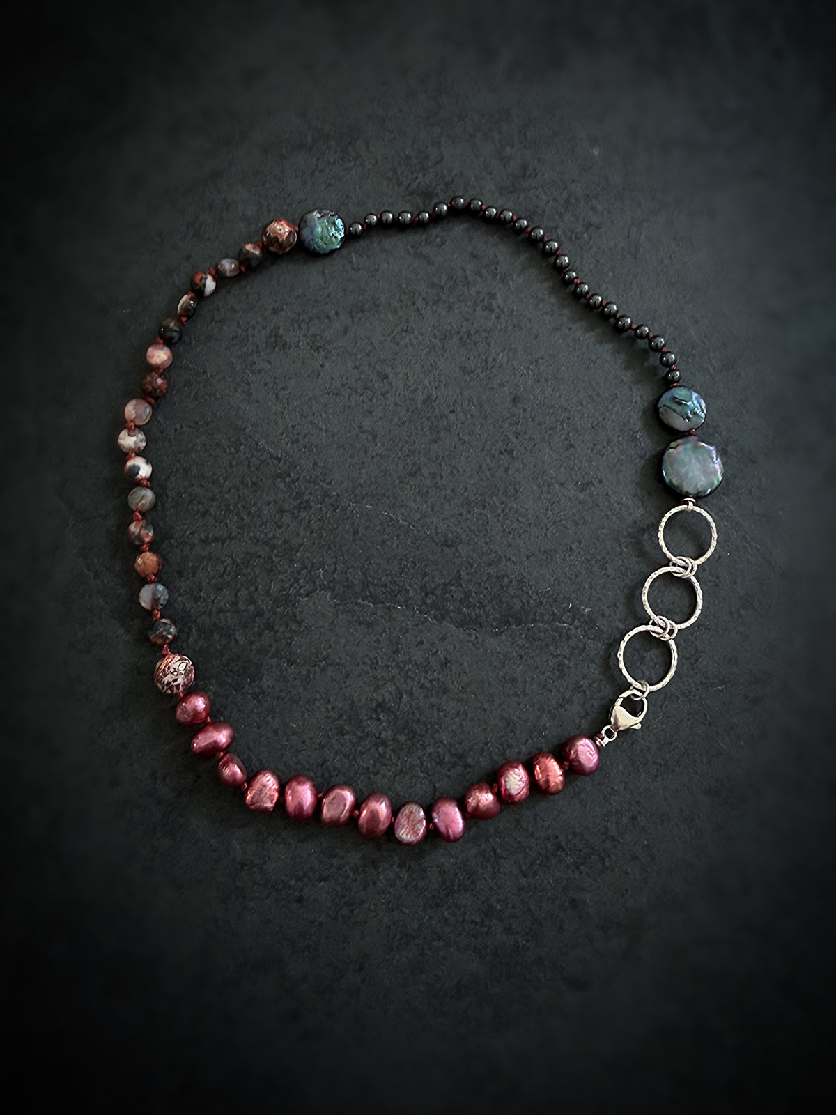 Pink Pearl & Hematite Silver Necklace