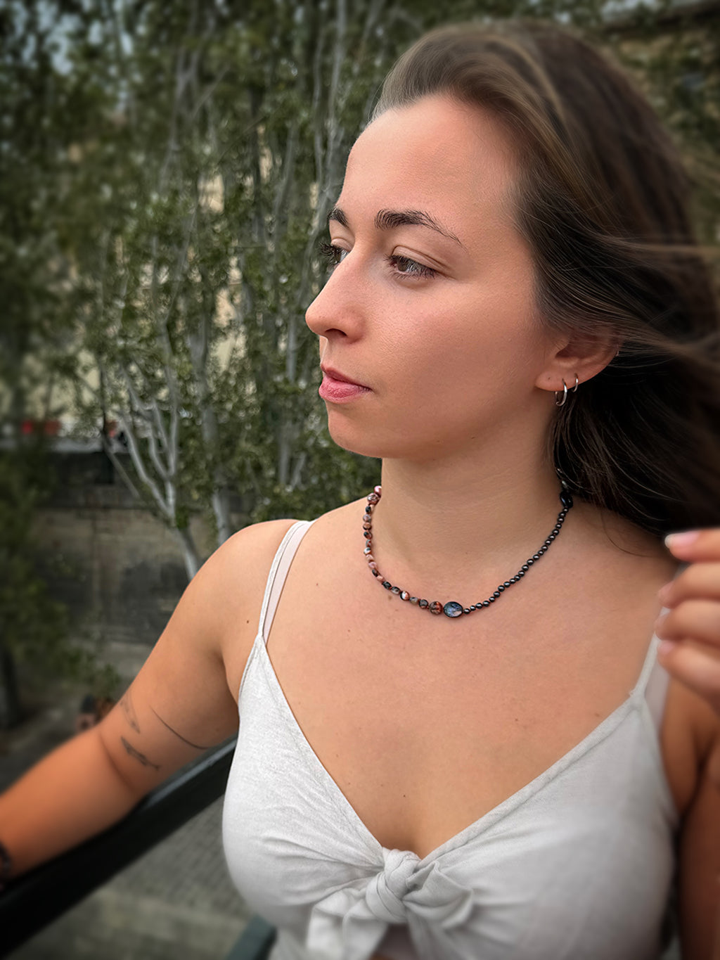 Pink Pearl & Hematite Silver Necklace