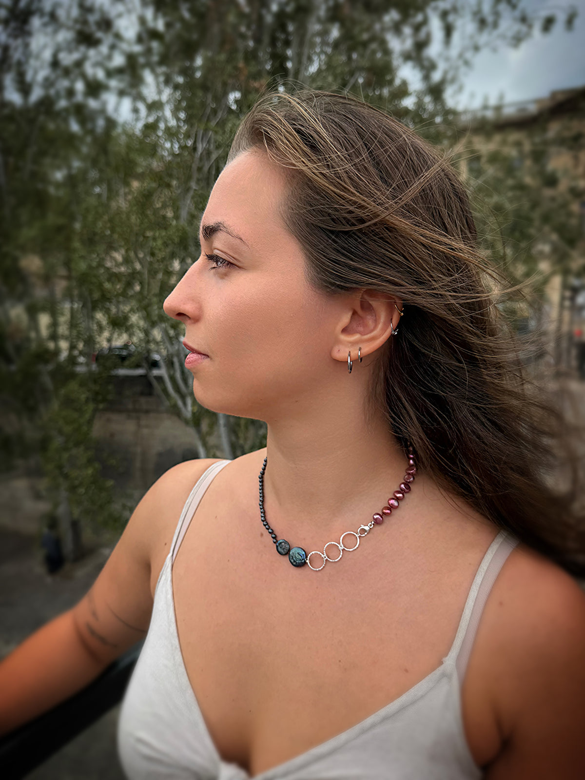Pink Pearl & Hematite Silver Necklace