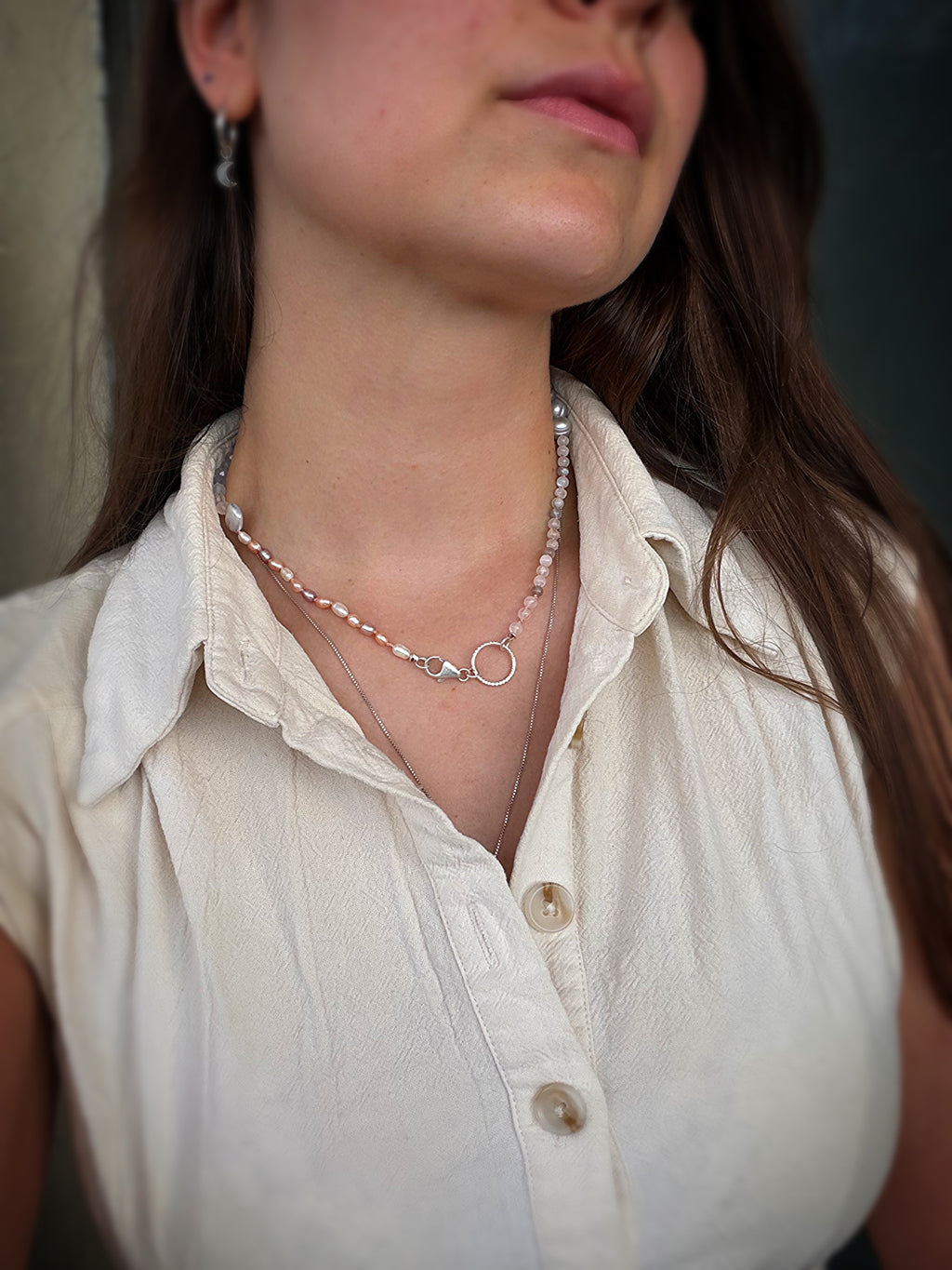 Pink Pearl & Smoky Quartz Necklace