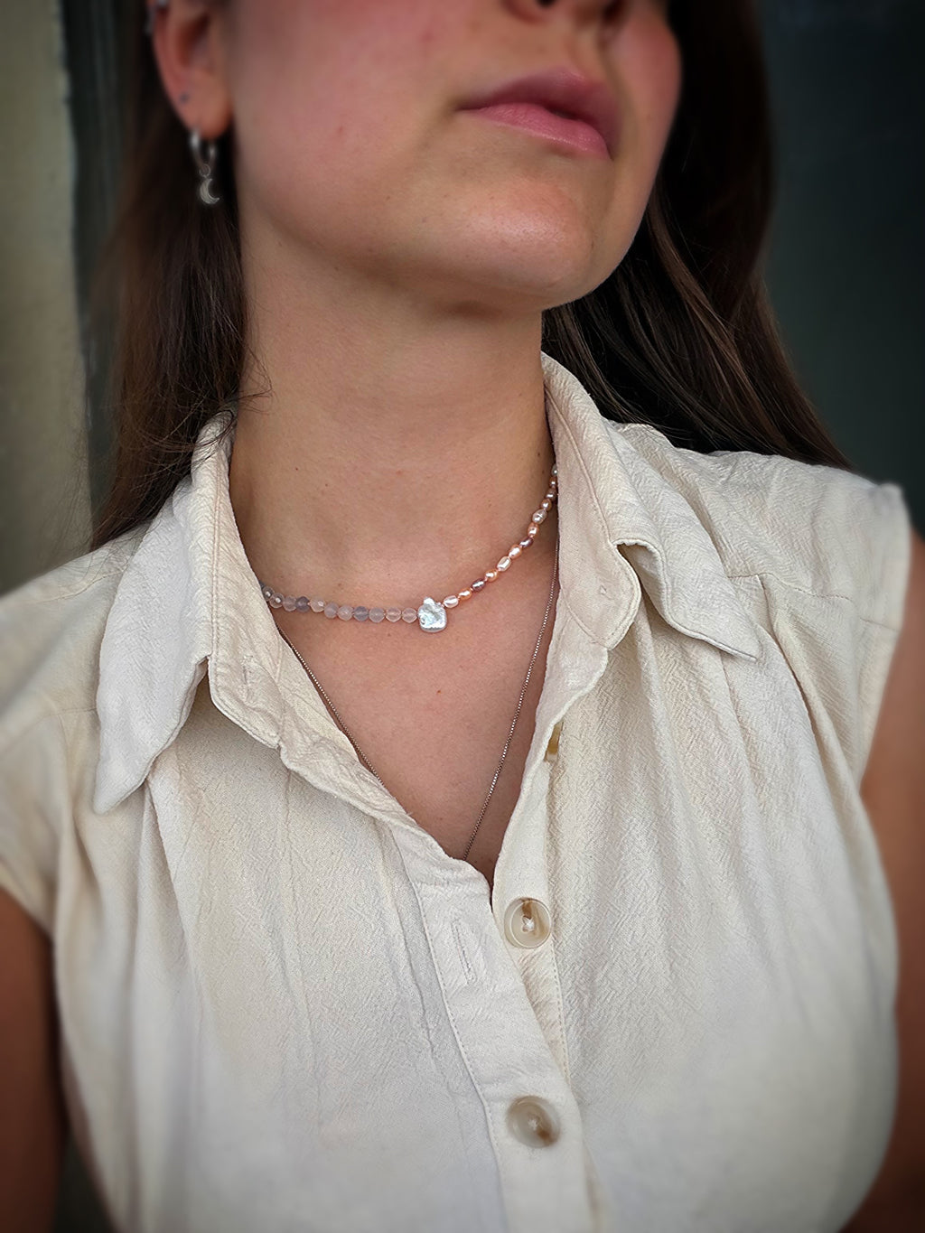 Pink Pearl & Smoky Quartz Necklace