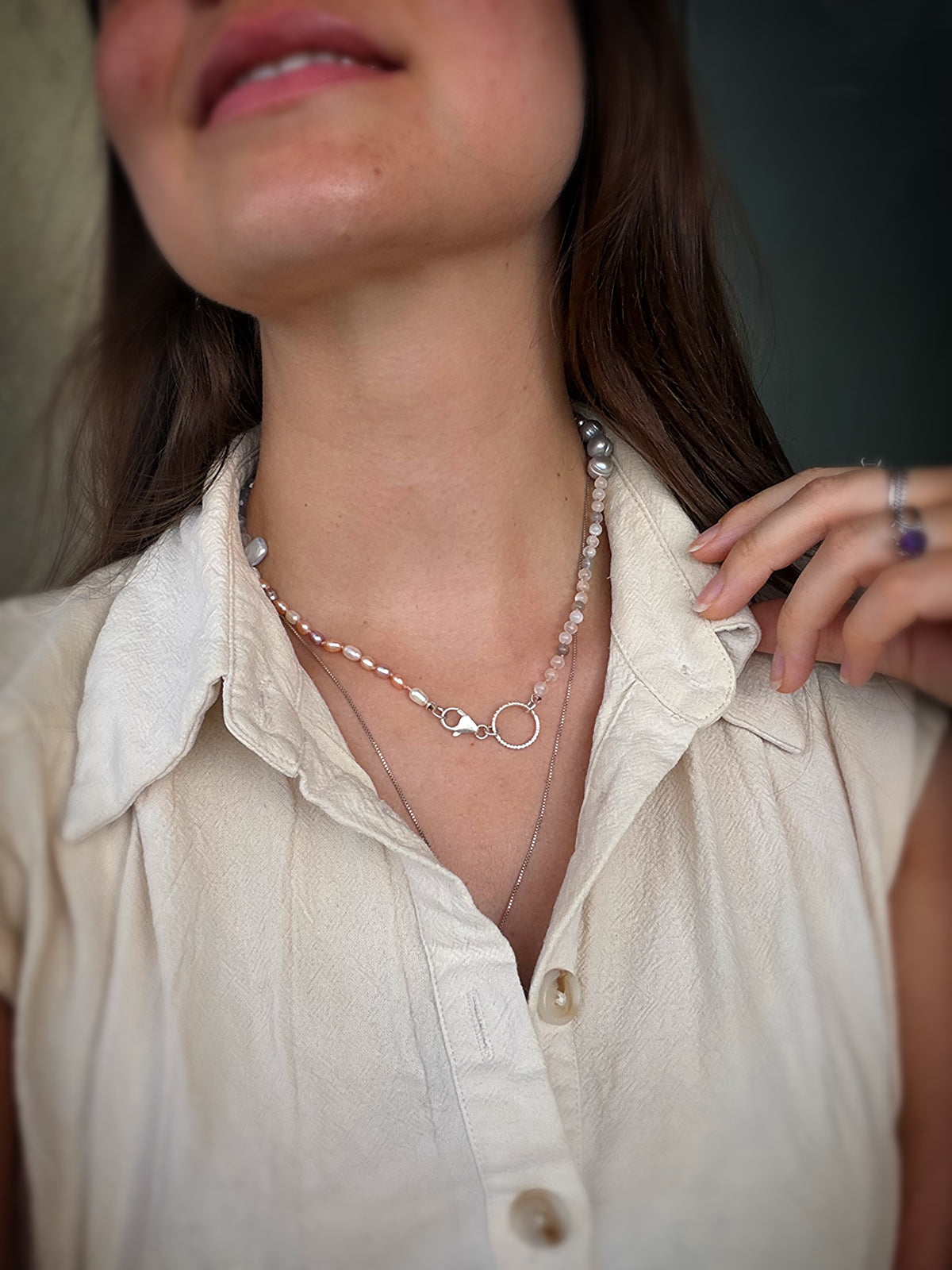 Pink Pearl & Smoky Quartz Necklace