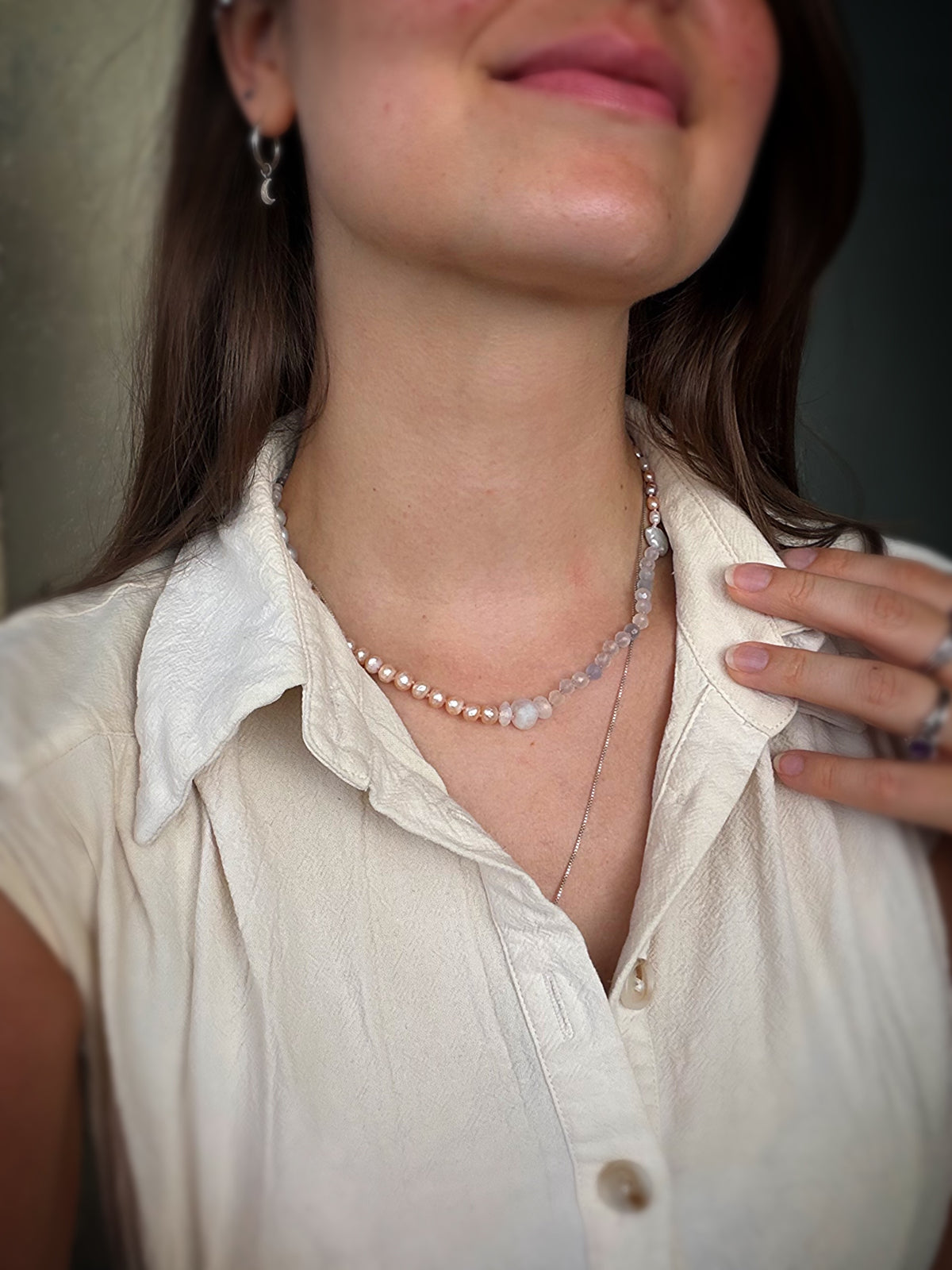 Pink Pearl & Smoky Quartz Necklace