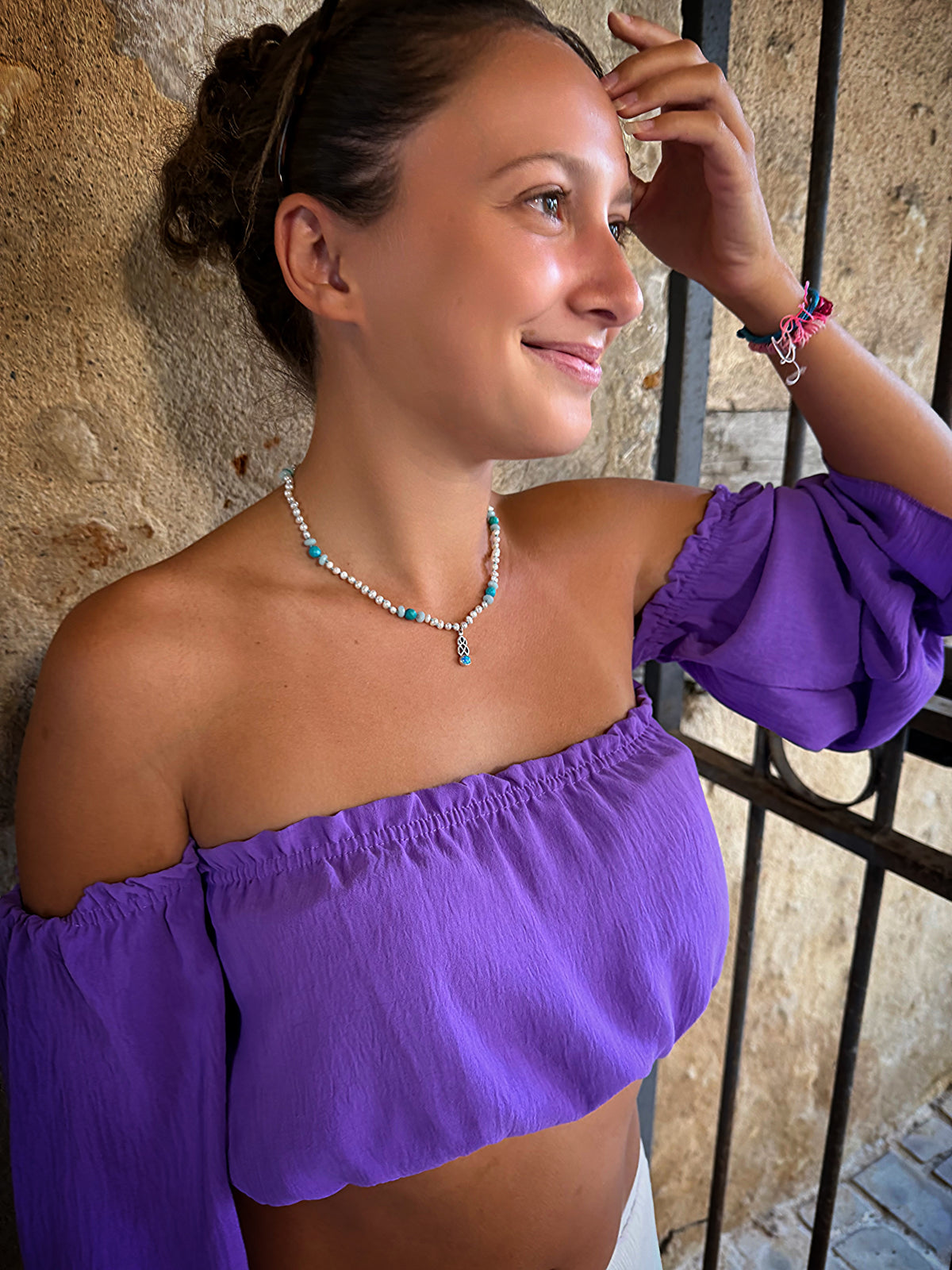 White Pearl, Turquoise & Blue Opal Necklace