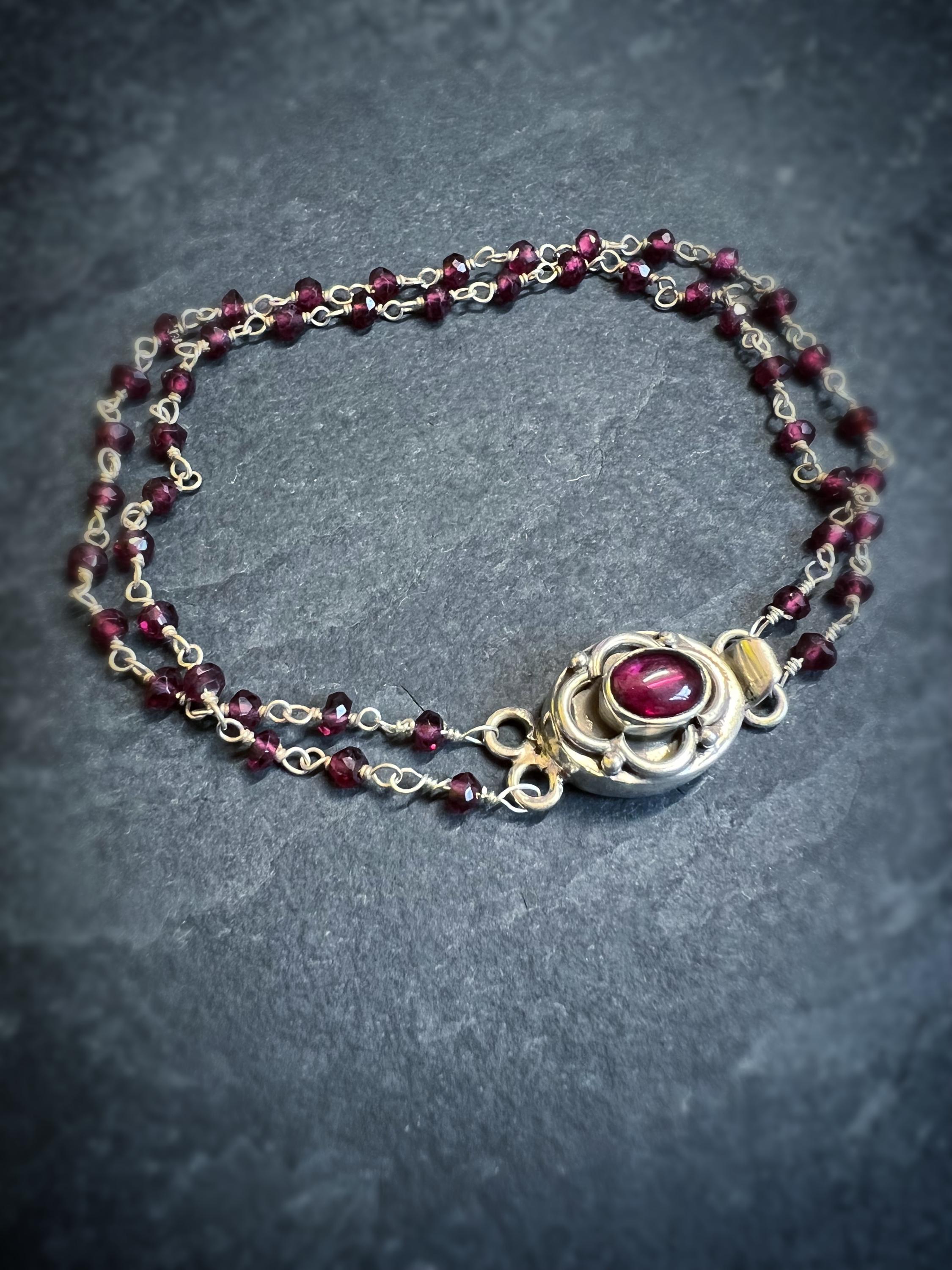Garnet Rosary Chain Bracelet with Box Clasp