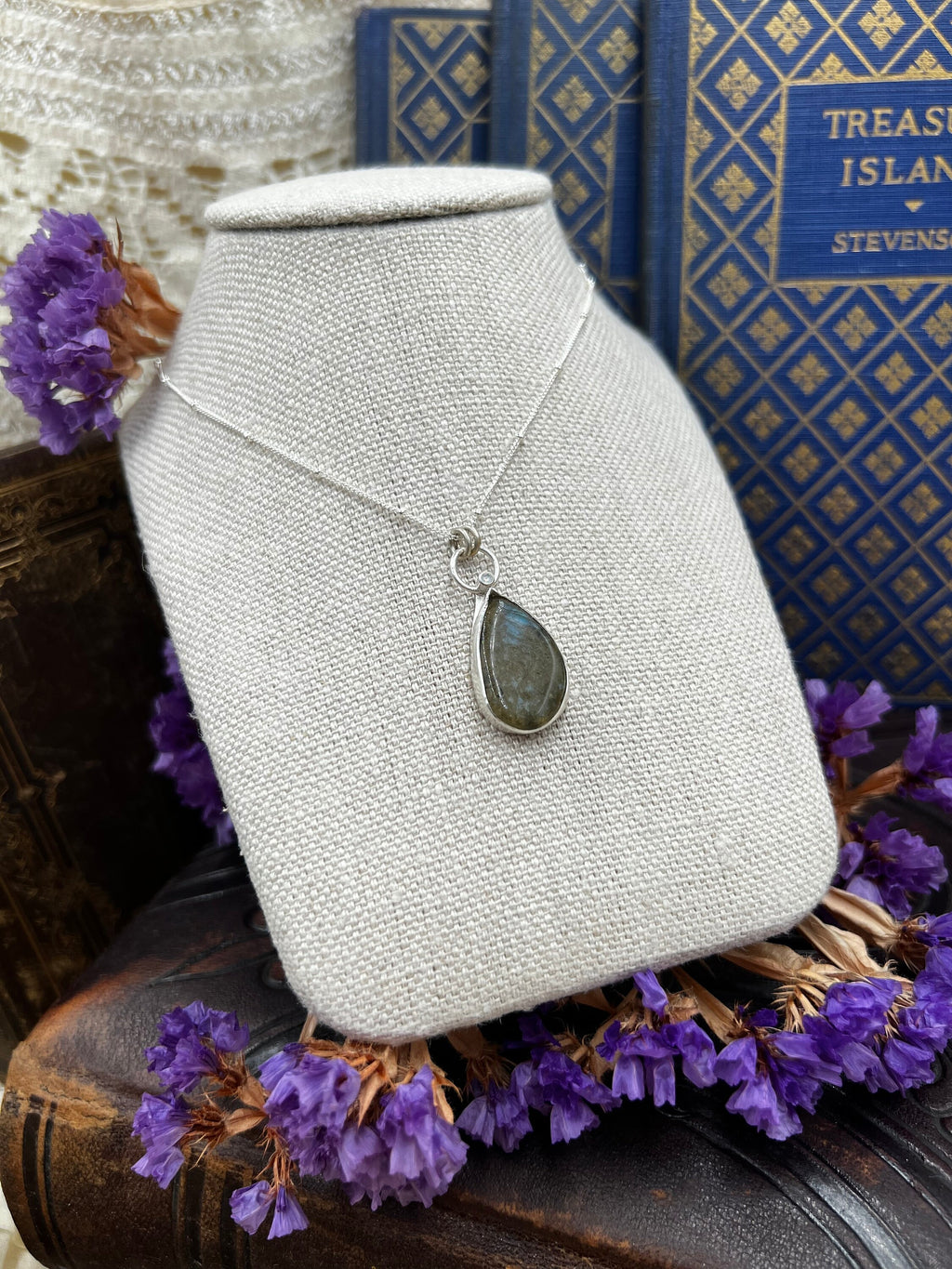 Labradorite and CZ Crystal Pendant Necklace