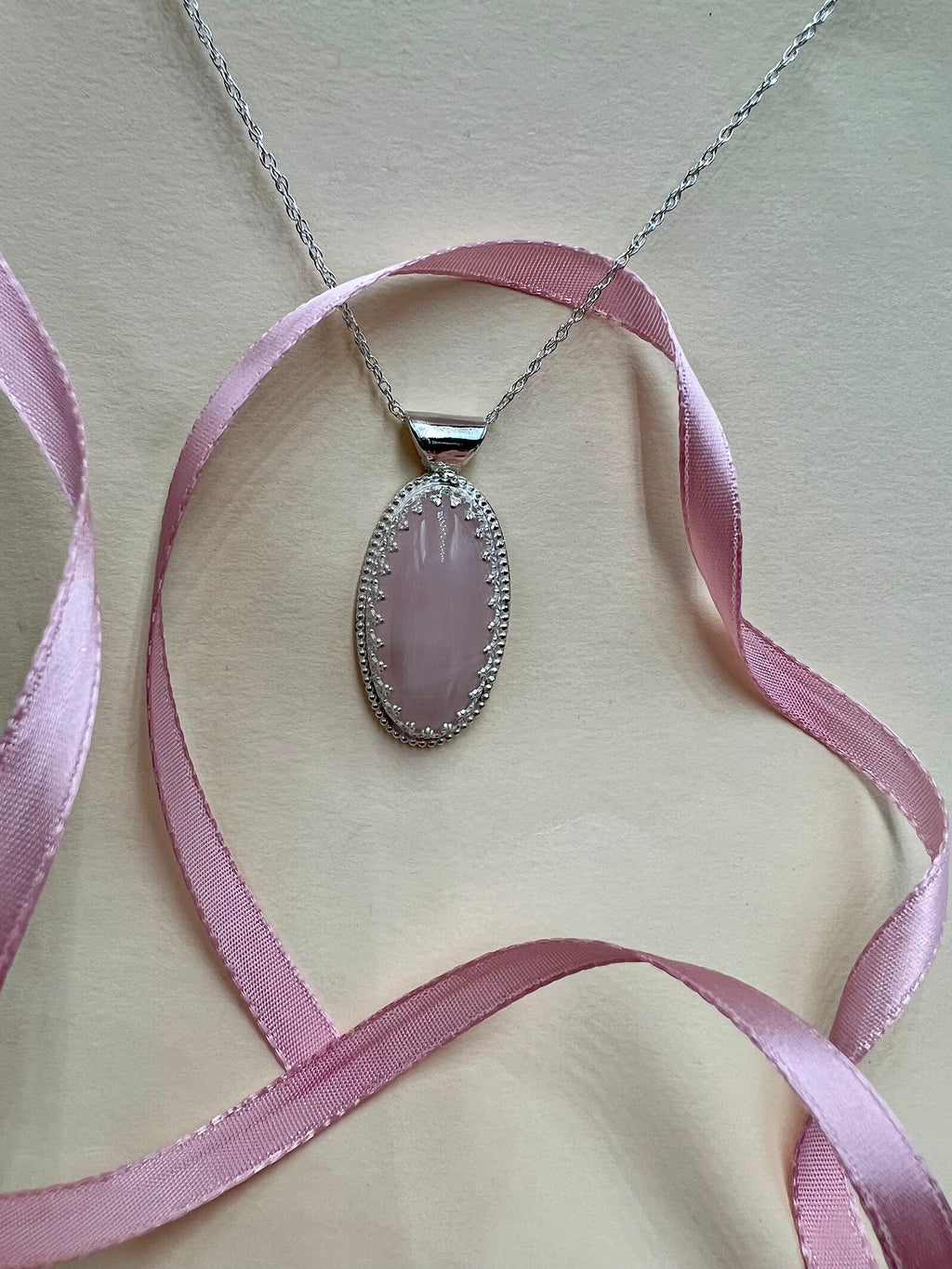 Ellipse Hidden Hearts Rose Quartz Necklace
