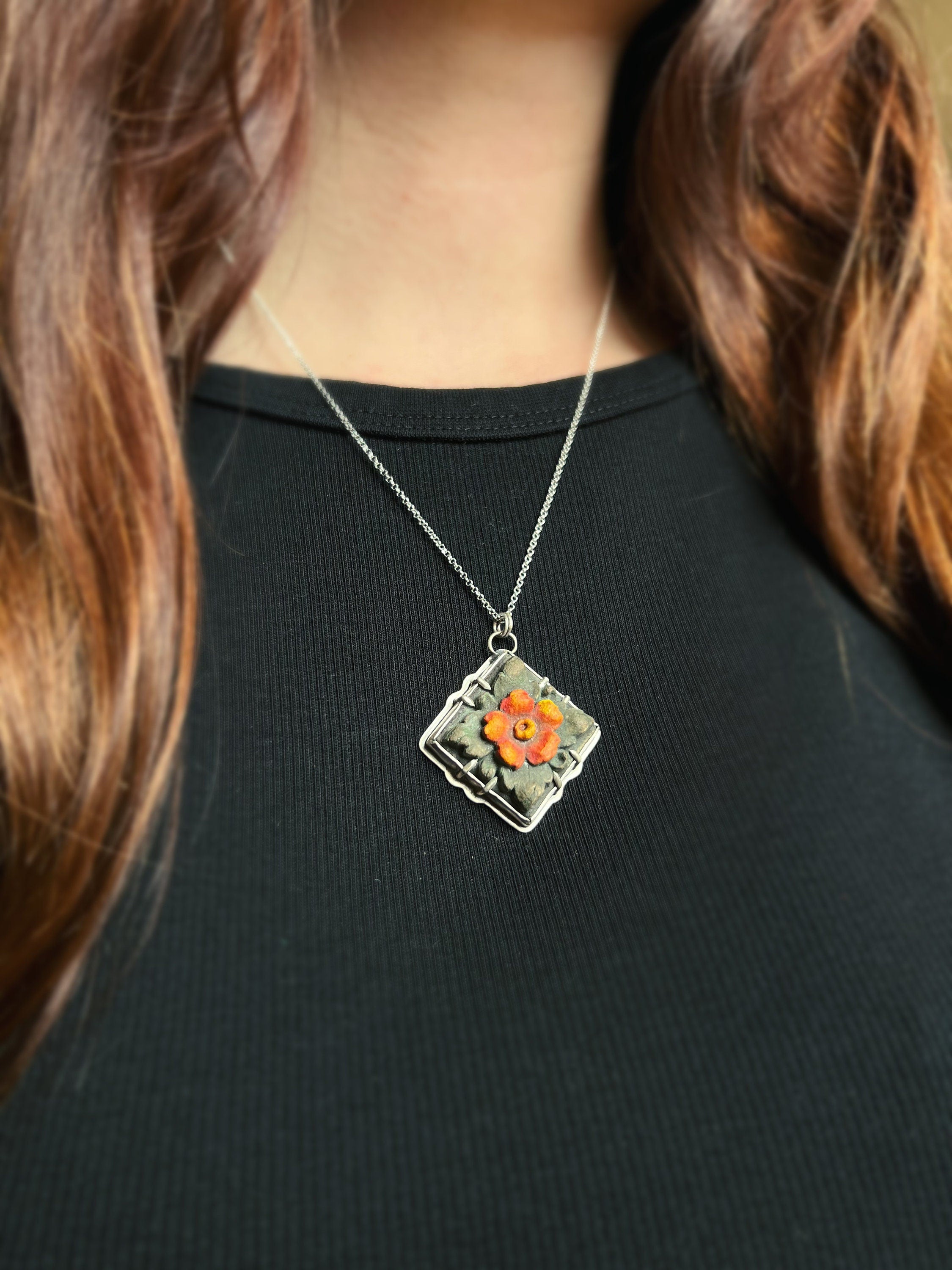 Peregrina Flower Tile Necklace Pendant in collaboration with Alexis Ellison