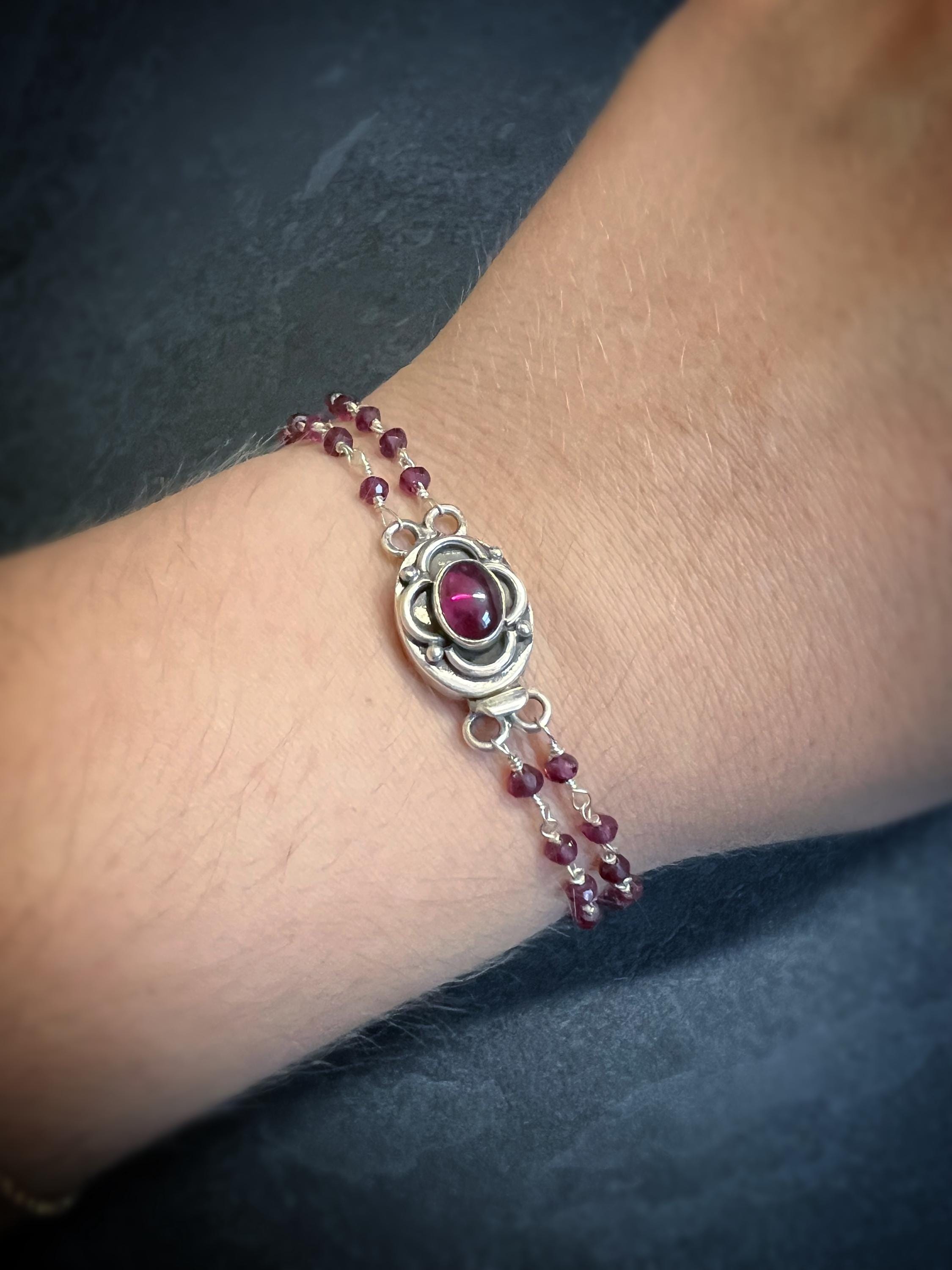 Garnet Rosary Chain Bracelet with Box Clasp
