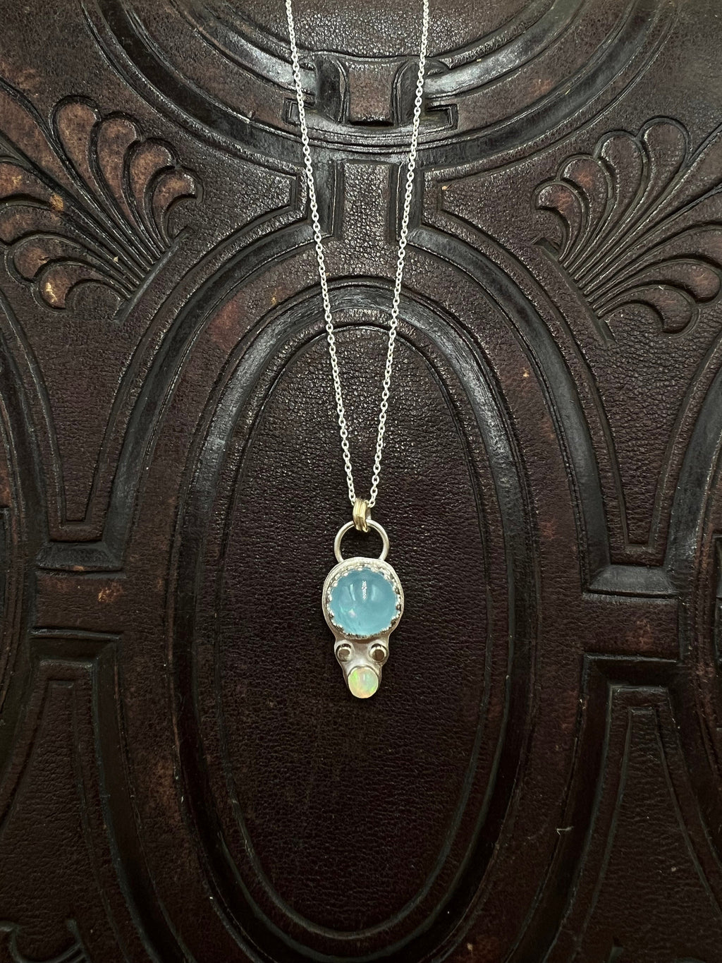 Aquamarine and Opal Rainbow Pendant Necklace