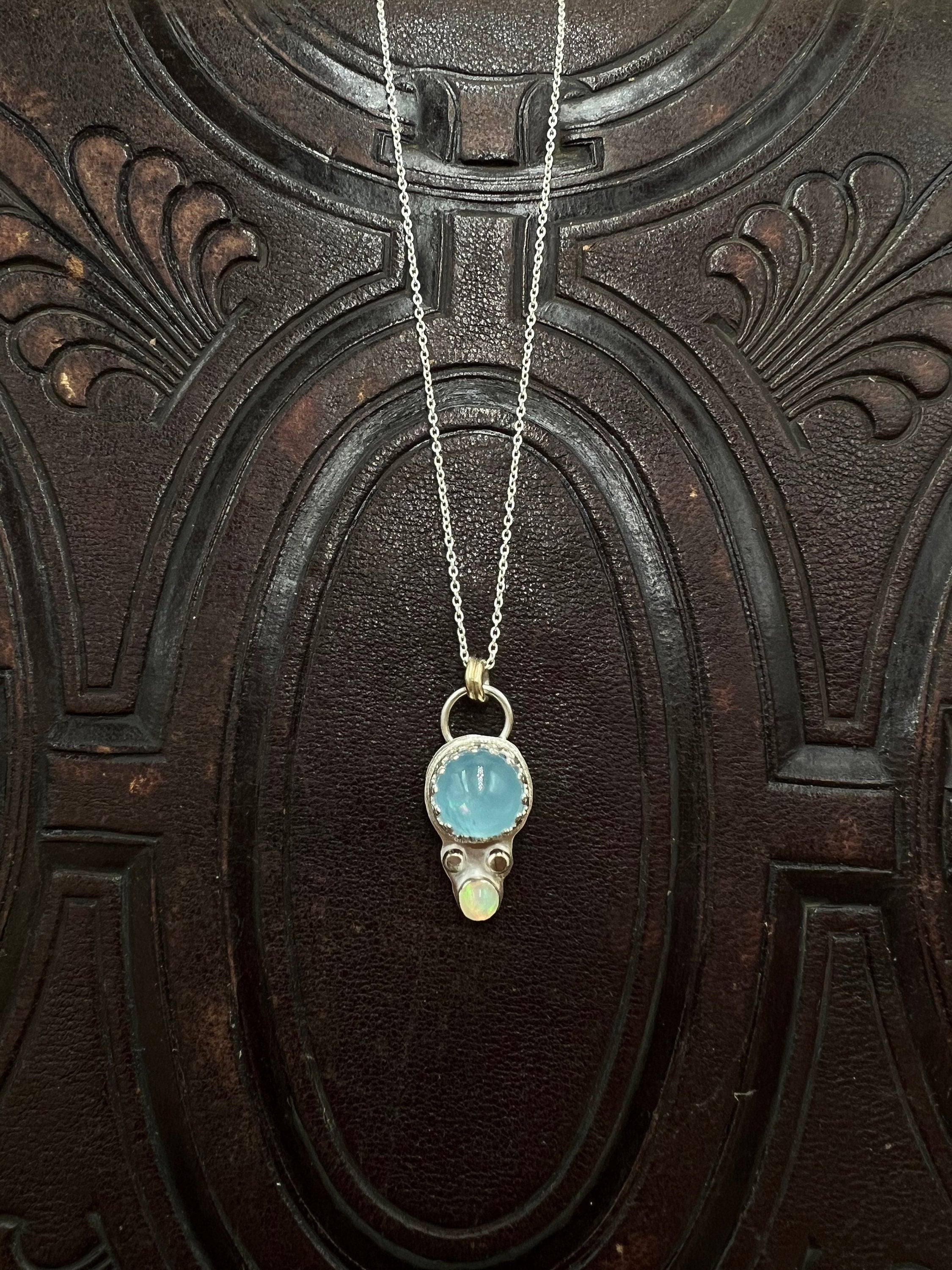 Aquamarine and Opal Rainbow Pendant Necklace