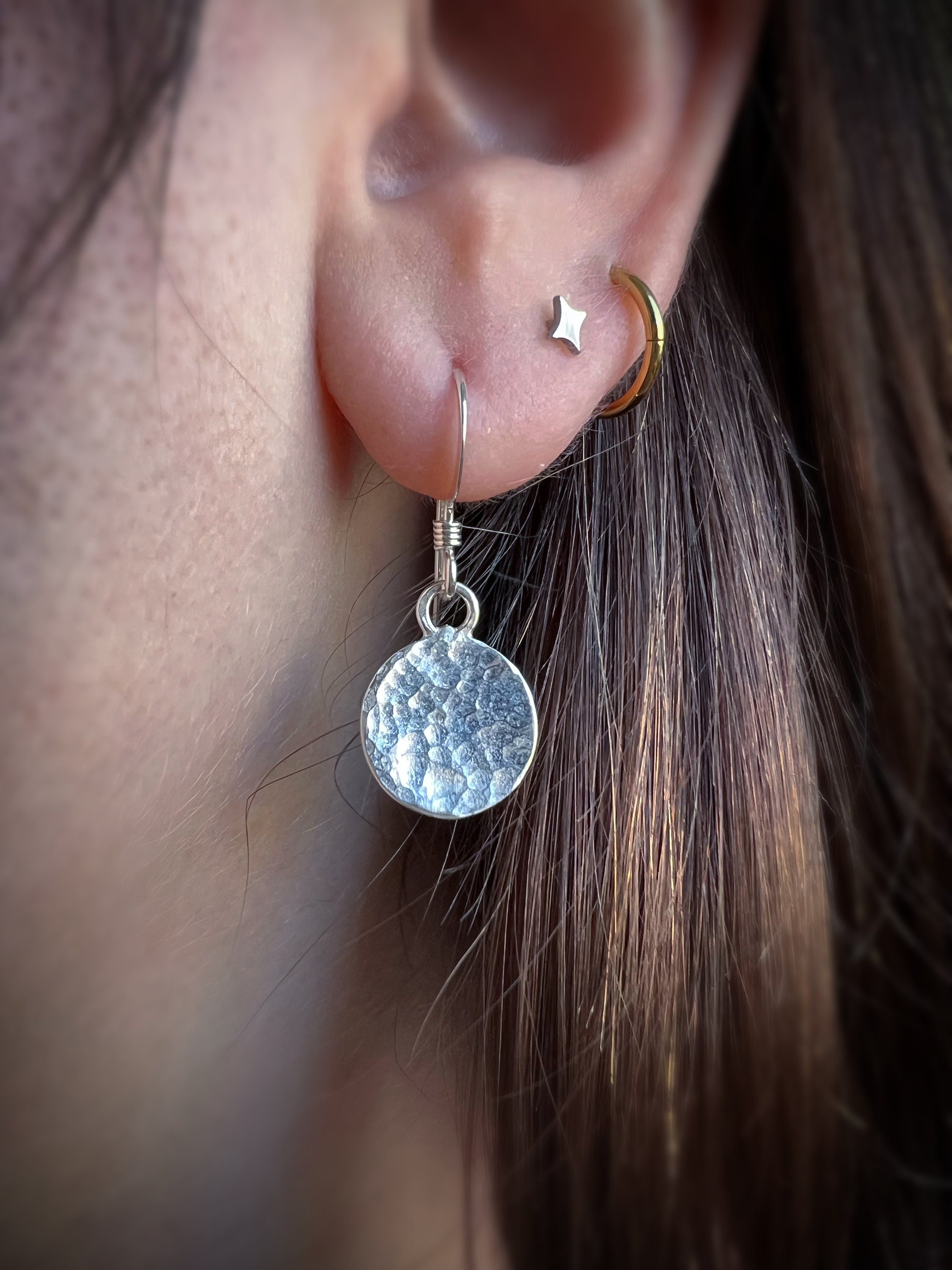 Luna Full Moon Hammered Circle Dangling Earrings